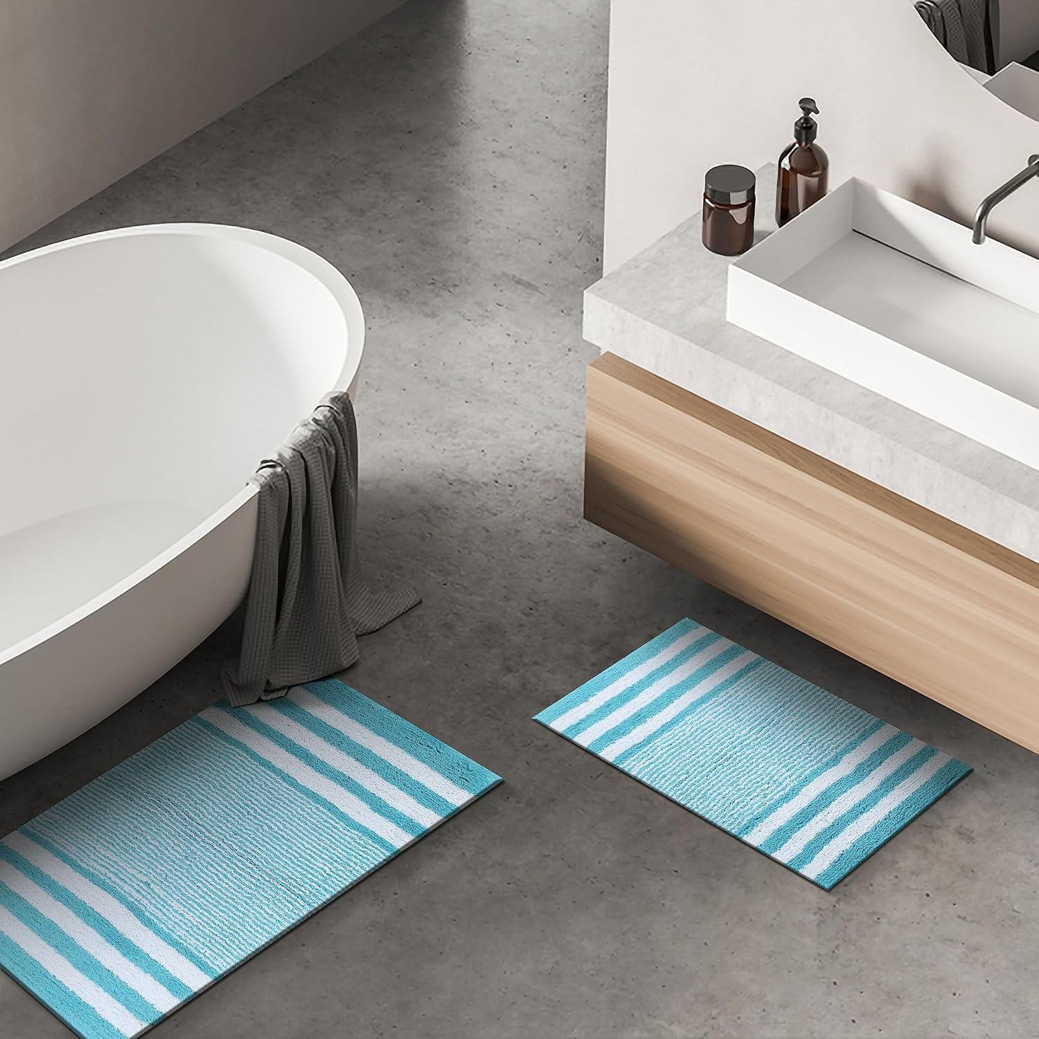 Savi Home Juego de 2 alfombras de baño 100 % chindi puras, súper suaves, afelpadas y absorbentes, alfombras de baño copetudas a mano, alfombras de