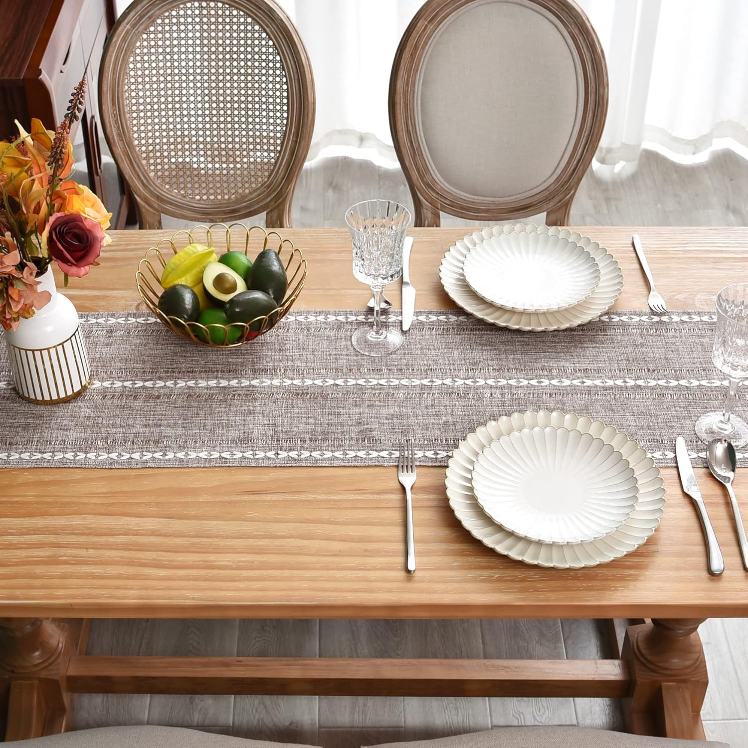 Camino de mesa rústico de granja con rayas trenzadas, decoración de mesa bordada para cocina, sala de estar, comedor, vacaciones y fiesta, café, 13