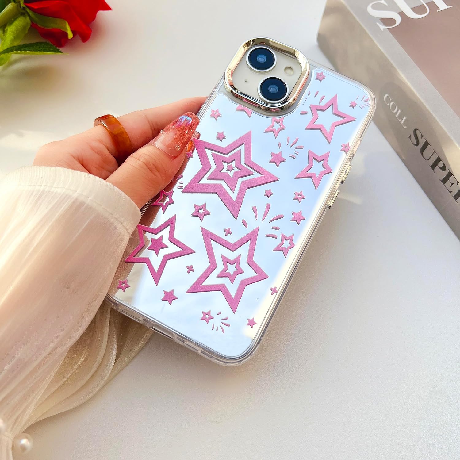 Dhzik Pink Star Y2K – Funda para iPhone 12 Pro Max, diseño bonito y moderno con diseño de estrella para iPhone 12 Pro Max