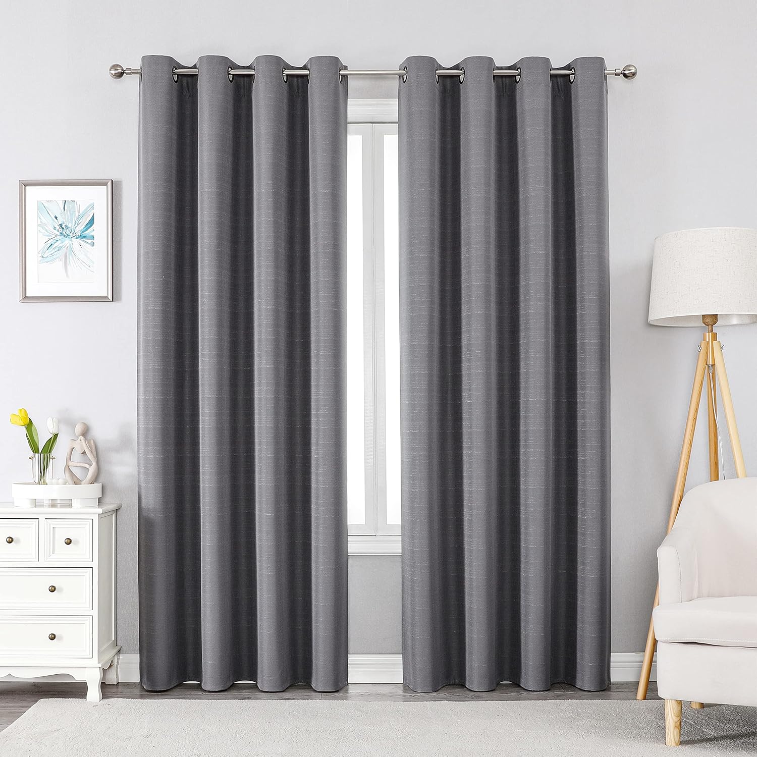 Cortinas 100% opacas con textura de lino para dormitoriosala de estar, cortinas de tratamiento de ventanas de ahorro de energía, tela de arpillera