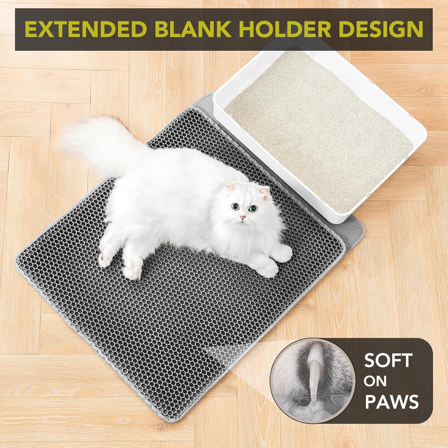 BomDa Tapete de arena para gatos, tapete grande para atrapar cajas de arena para gatitos, 24 x 16 pulgadas, doble capa de orina e impermeable,