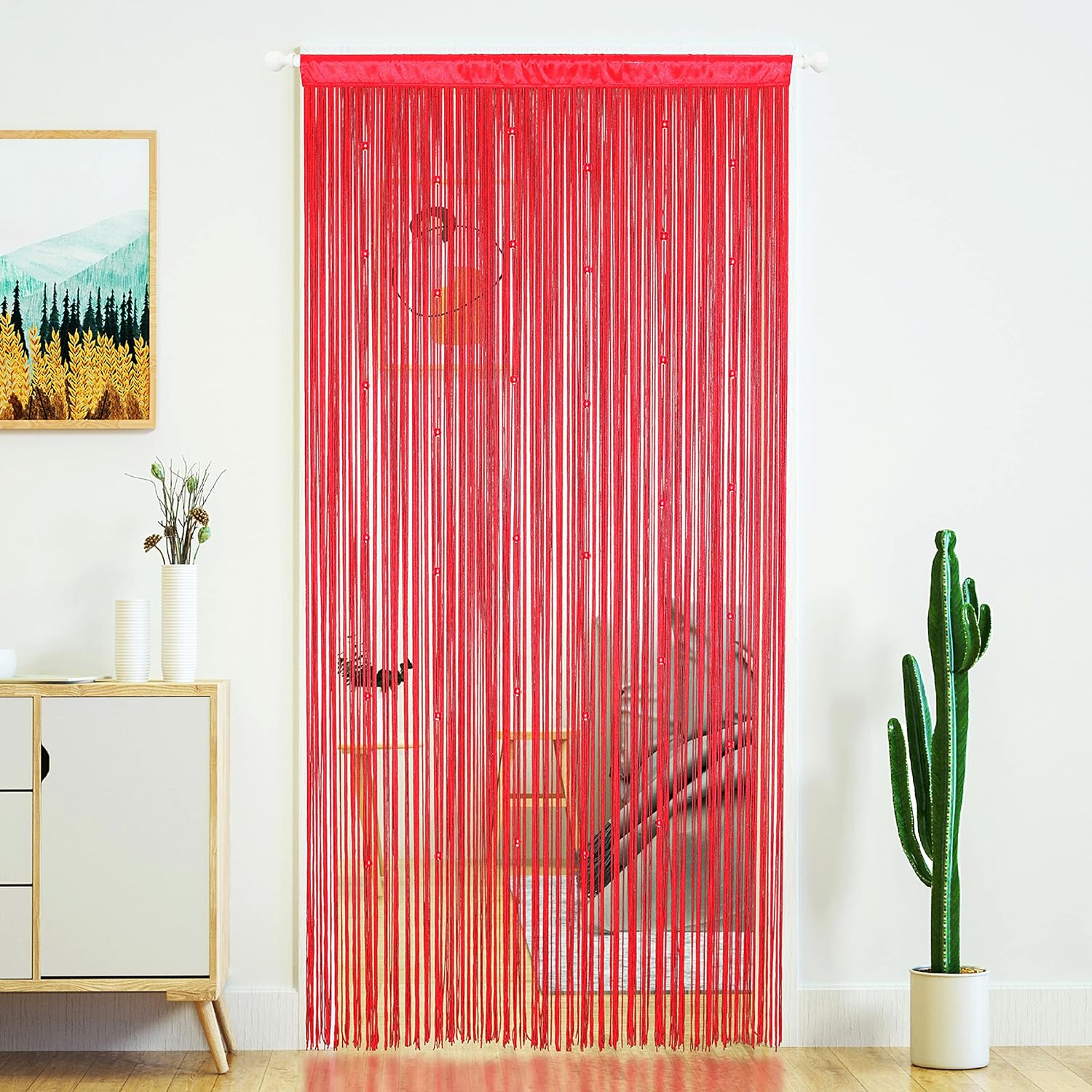 YaoYue Cortina de cuentas para puerta, con borlas, cuentas para colgar con flecos, hippie y divisor de habitación, ventana, pasillo, entrada,