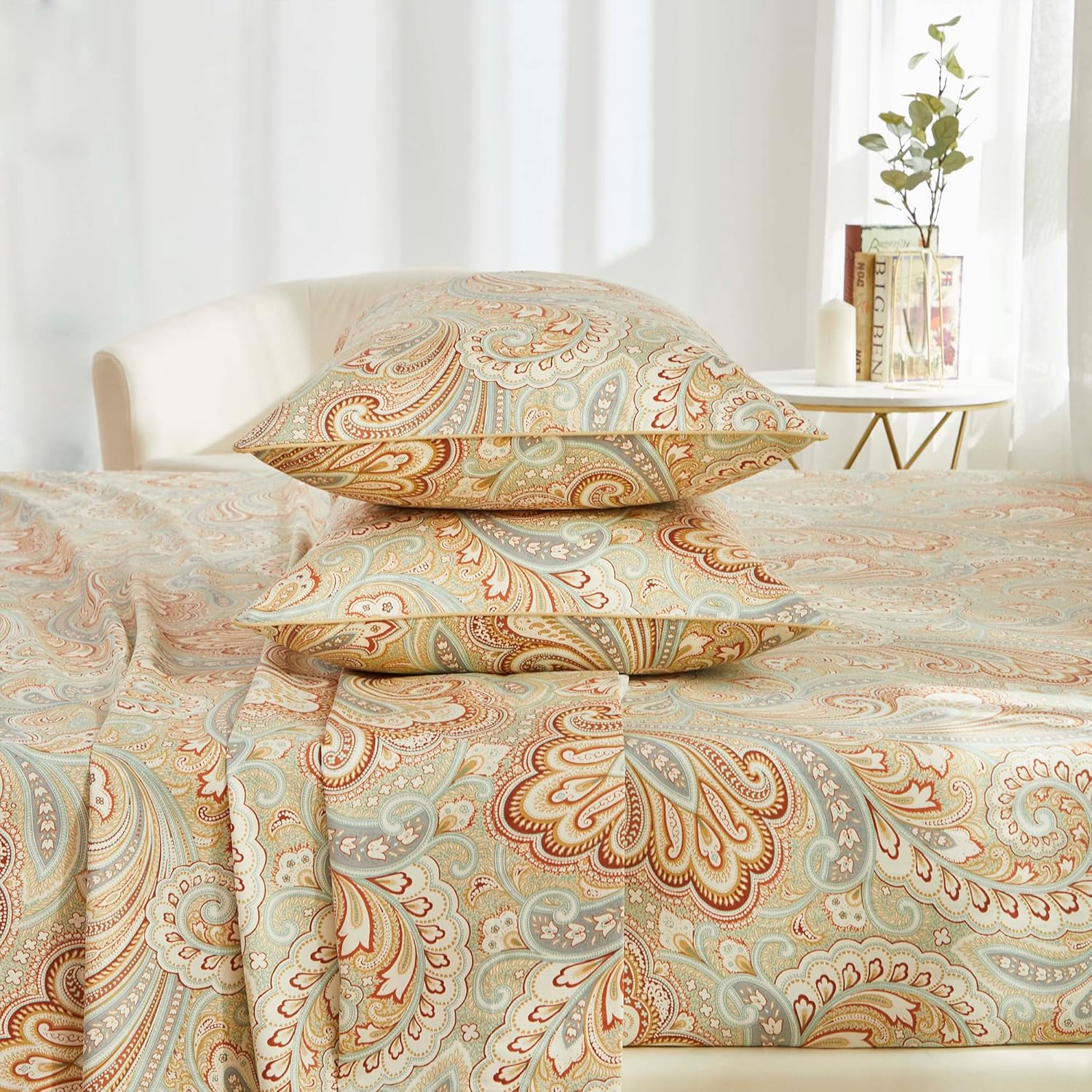 Brandream Paisley Bedding – Juego de sábanas de lujo con temática real, estilo bohemio, 800 hilos, 100% algodón egipcio, bolsillo profundo, 4