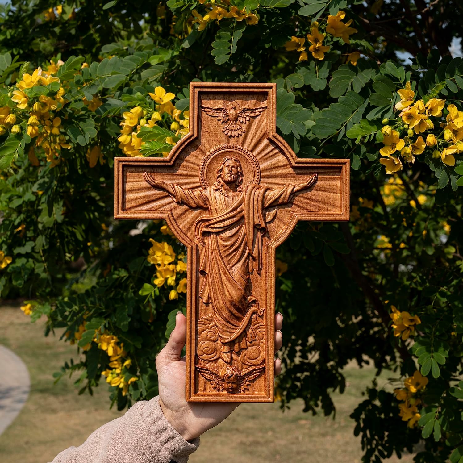 BGCOPPER Cruz de pared de crucifijo de Jesús, cruz de madera hecha a mano para decoración de pared para el hogar, habitación o regalo
