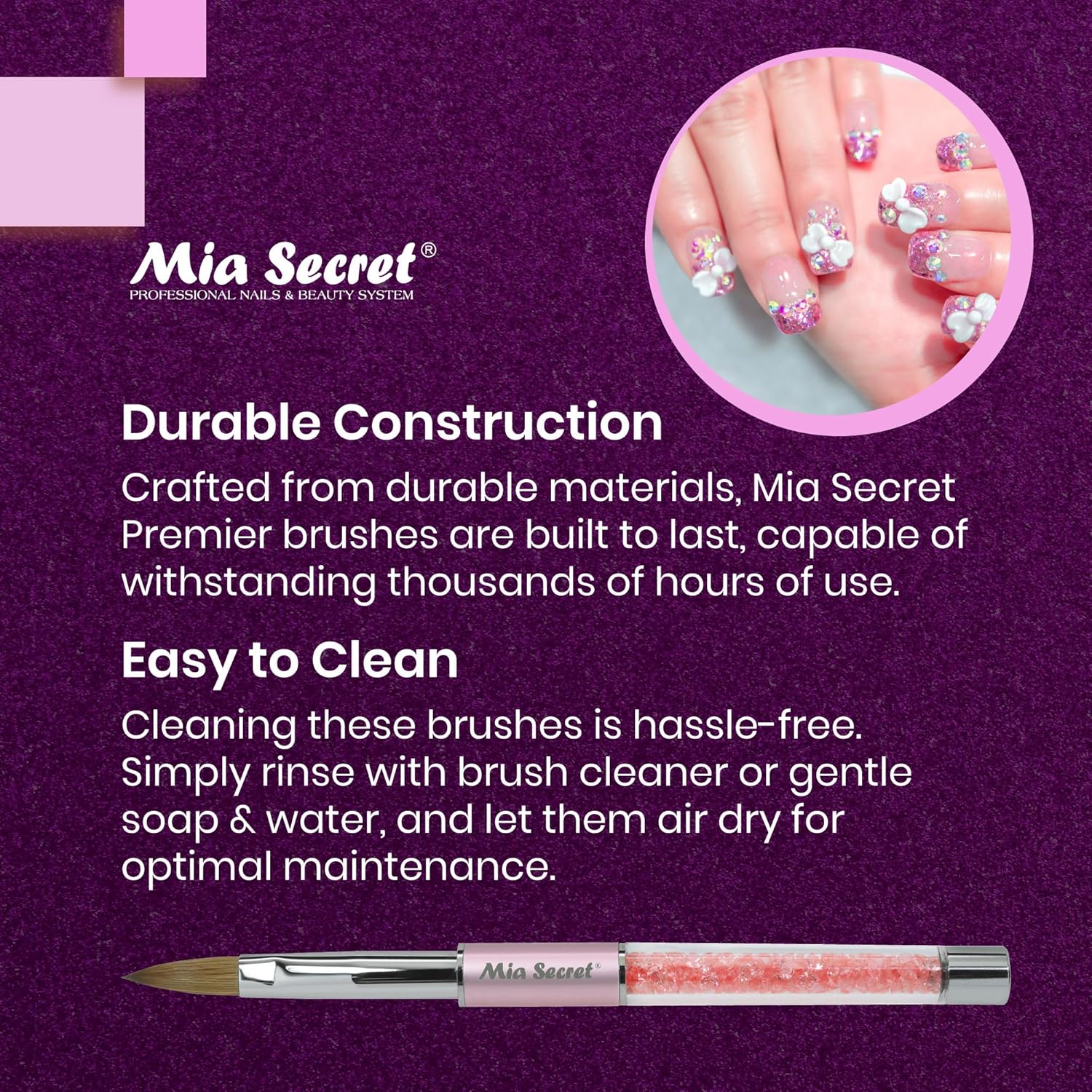 Mia Secret PREMIER – Pinceles de uñas 100% Kolinsky hechos en Estados Unidos, pinceles para arte de uñas prenio (rosa, 8 o)