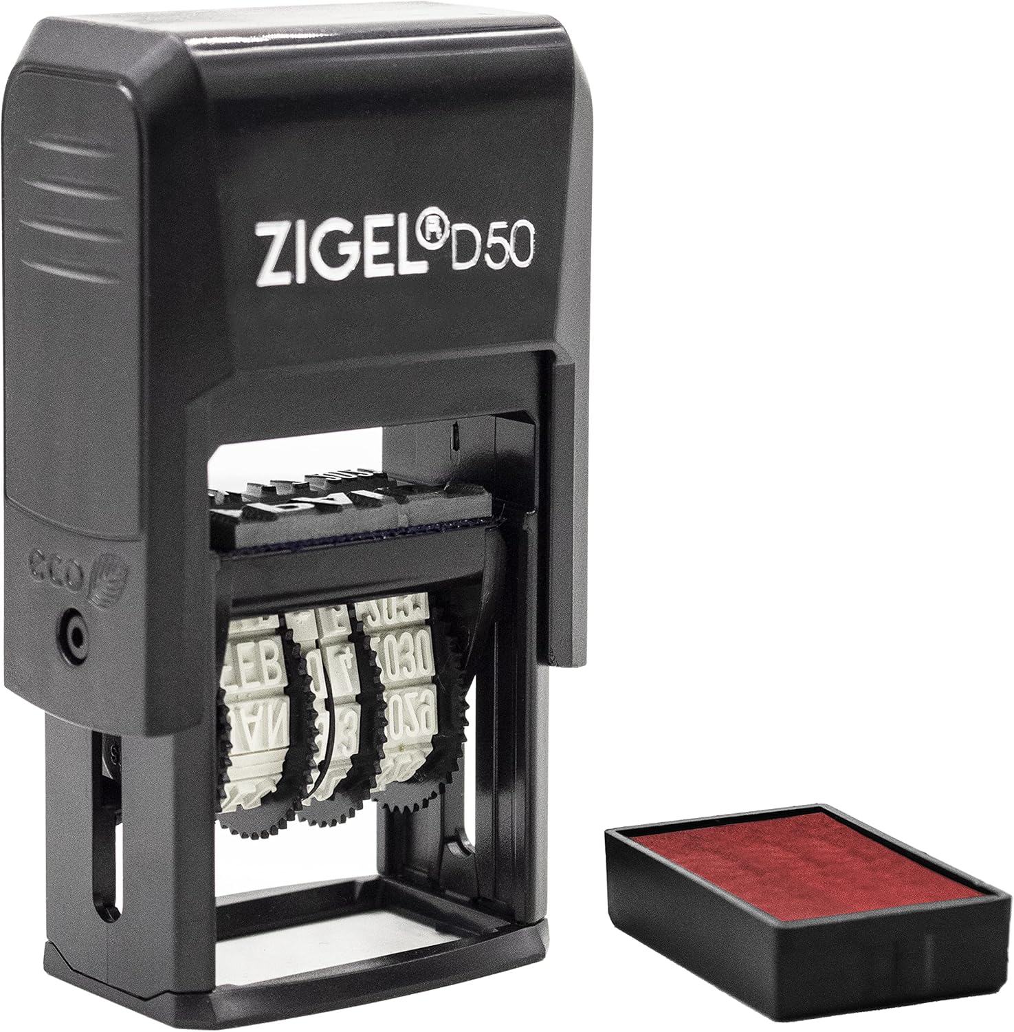 ZIGEL Sello de fecha D50 con recepción – Sello de fecha autoentintado – Rojo