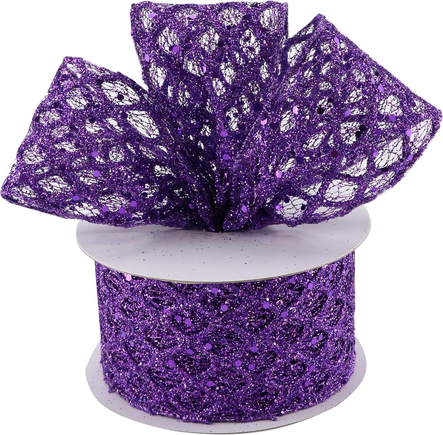 Cinta morada con alambre de 2.5 pulgadas x 10 yardas, cinta con alambre con purpurina, cinta morada para Halloween, decoraciones de Navidad,