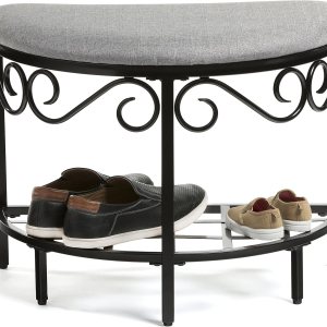 Banco con estantes para zapatos 2016., Metal, Gris Heather, redondo Banco con estantes para zapatos 2016., Metal, Gris Heather, redondo