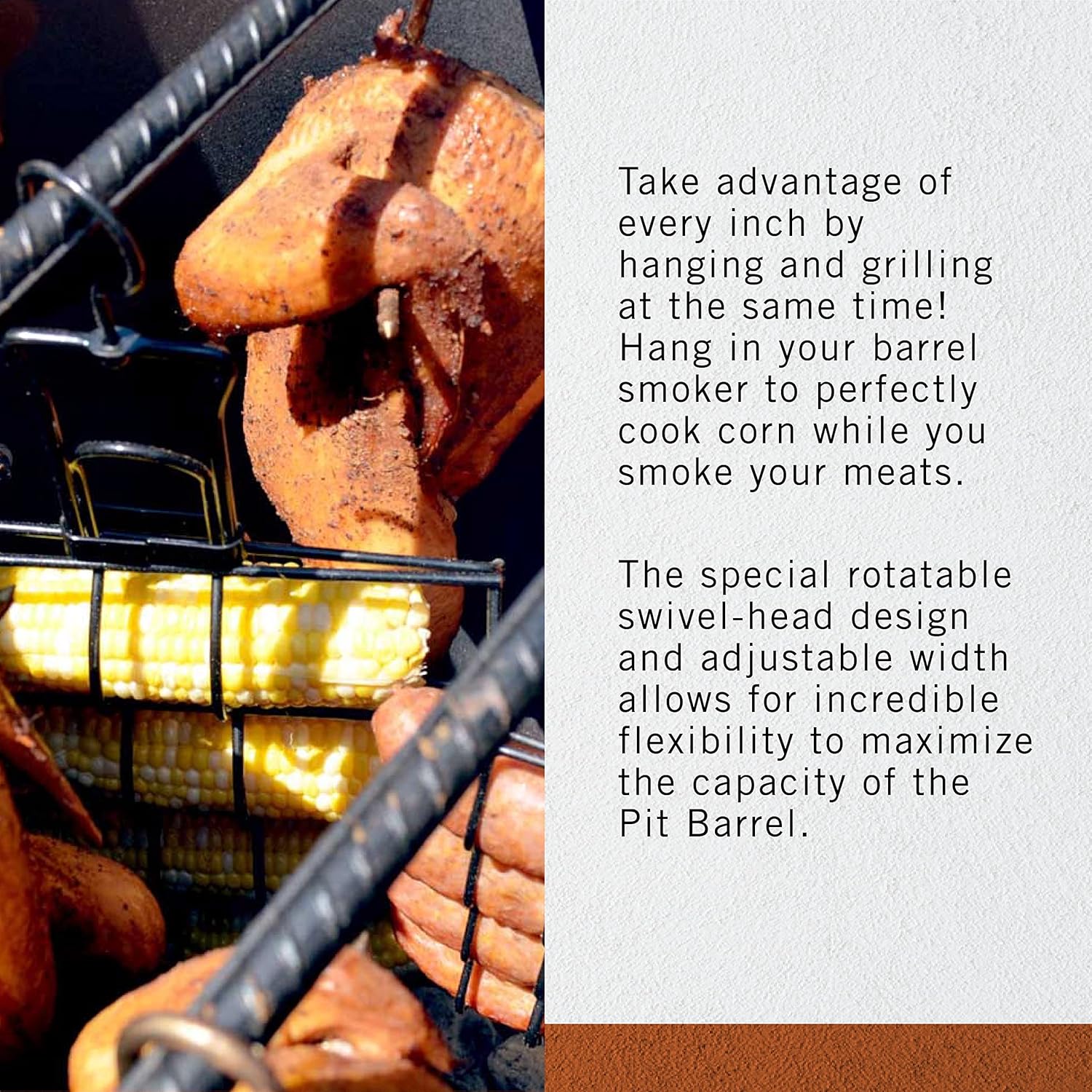 Pit Barrel Cooker Co. AC1014C – Cesta para parrilla con suspensión de maíz, color plateado