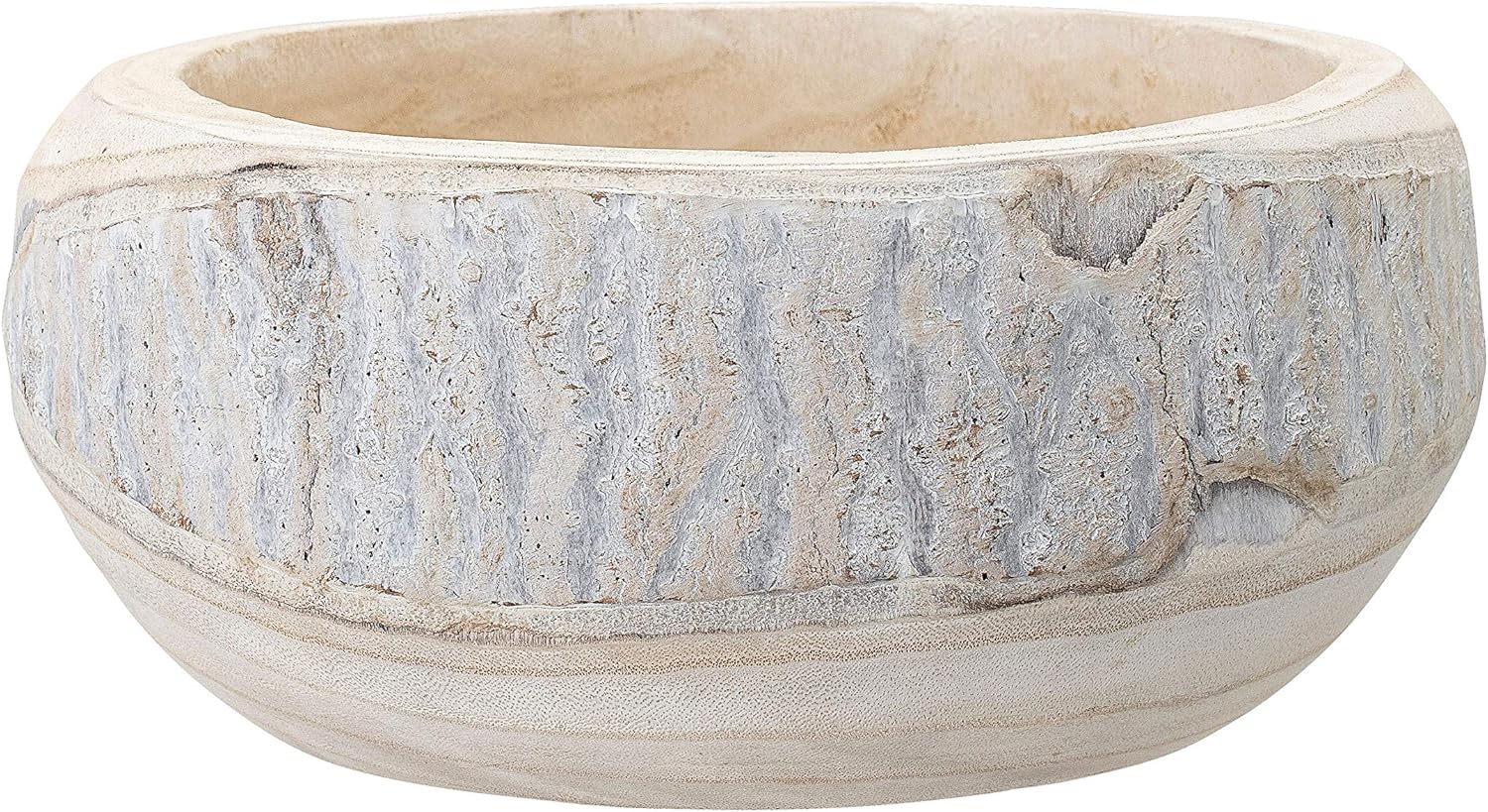 Bloomingville Cuenco decorativo de madera de paulownia tallada a mano, encalado