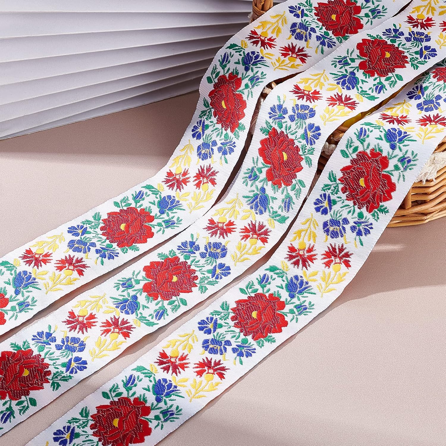 PH PandaHall Cinta de jacquard de 2 pulgadas, 10 yardas de tela vintage con ribete floral con flecos, cinta mexicana bordada para ropa bohemia,