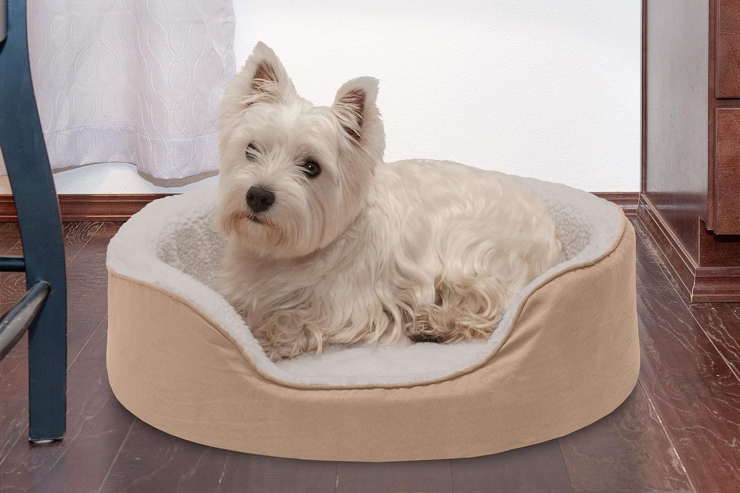 Cama para perro Furhaven Pet ovalada, redonda, para relajarse y no tener ansiedad, con base extraíble para perros y gatos, con múltiples estilos,