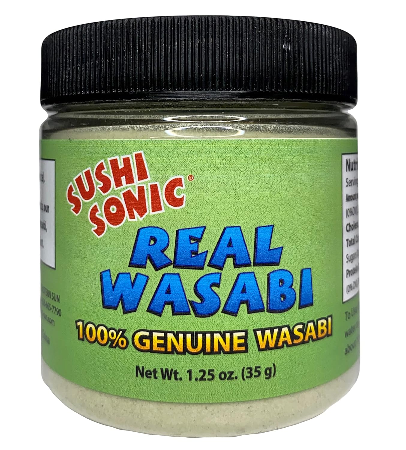 Sushi Sonic Polvo de wasabi 100% real, sin rellenos, sin OMG, vegano, utiliza el auténtico polvo de wasabi para el sabor tradicional, tarro de 1.25