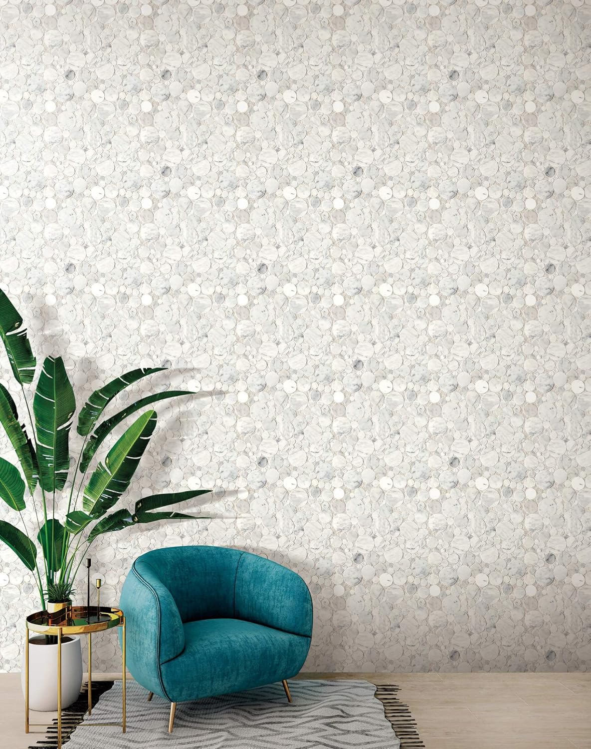 5 hojas de mosaico de mármol para salpicaduras de cocina, suelo de ducha de baño, etc., colección Bolle, redondos mixtos, 12 x 12 x 38 pulgadas,