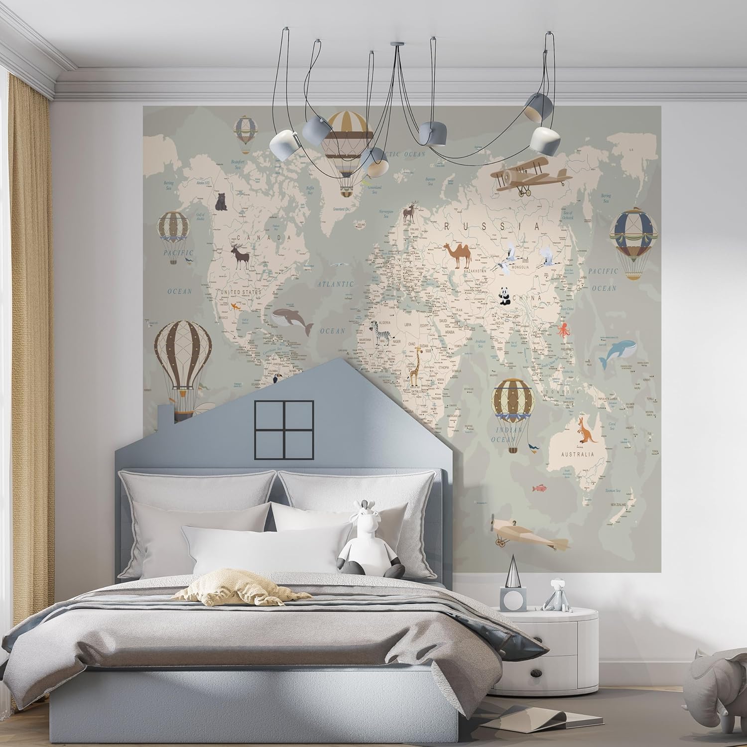 Papel tapiz para habitación de niños  Papel tapiz de mapa del mundo con animales  Papel tapiz para guardería pelar y pegar  Murales de pared para