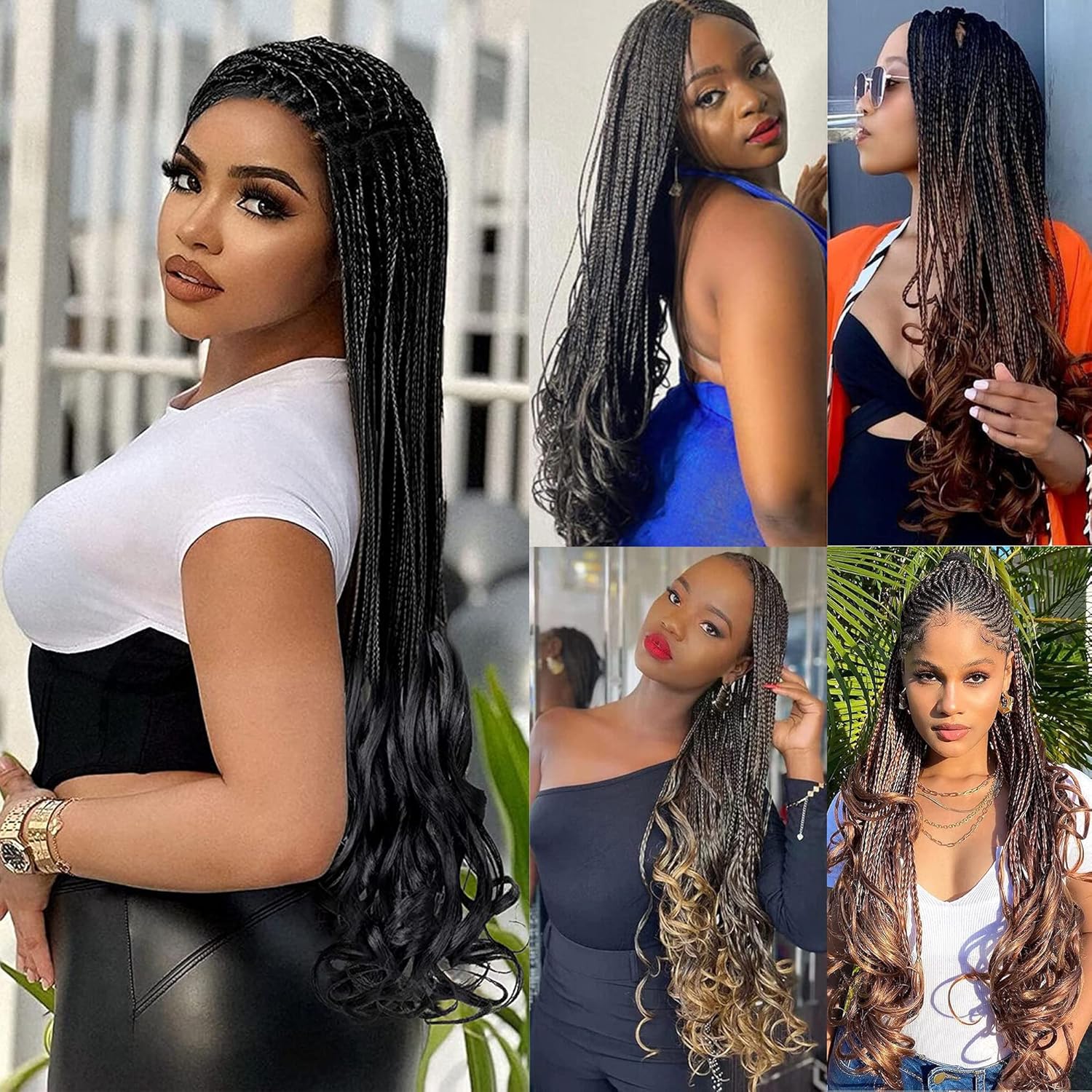 Paquete de 8 trenzas de ganchillo rizadas francesas para mujeres de color, 18 pulgadas, paquete de 8 trenzas de caja diosa, extensiones de cabello