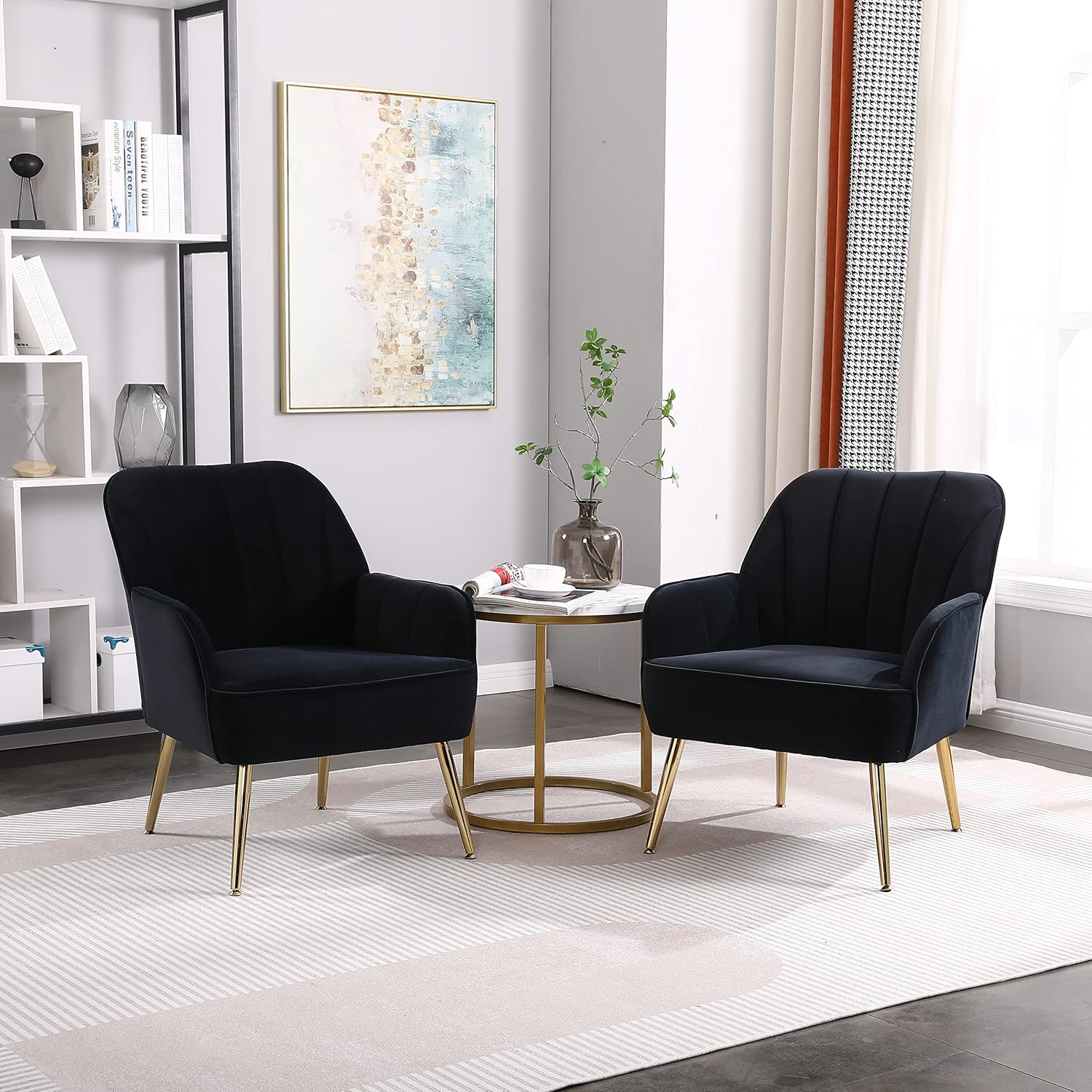 SSLine Silla decorativa de terciopelo, moderna silla tapizada con patas de metal dorado, acolchada gruesa, silla de invitados, silla de tocador,