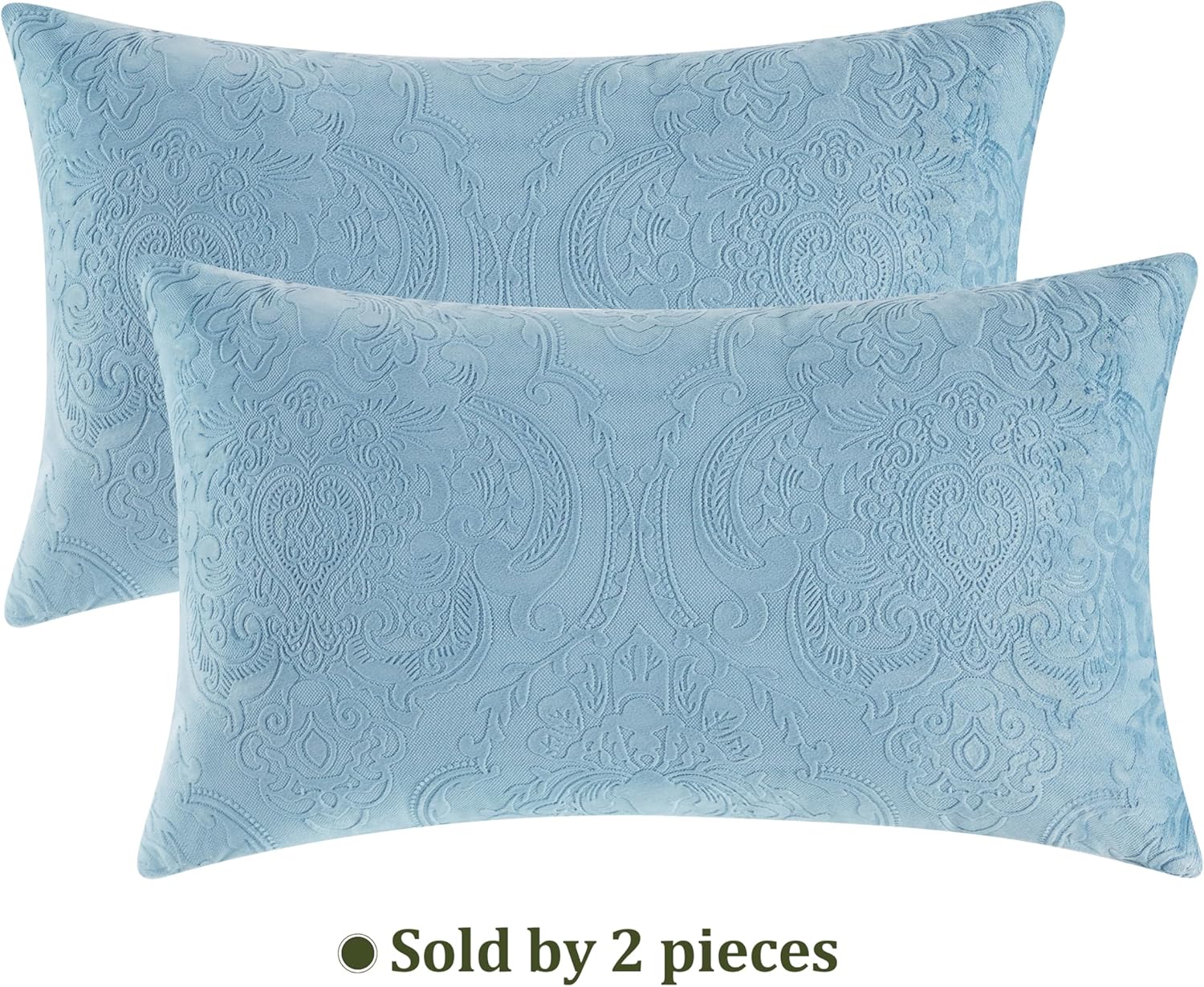 GIGIZAZA Fundas de almohada de terciopelo de 12 x 20 pulgadas, paquete de 2 piezas, almohadas lumbares decorativas color azul piedra con estampado