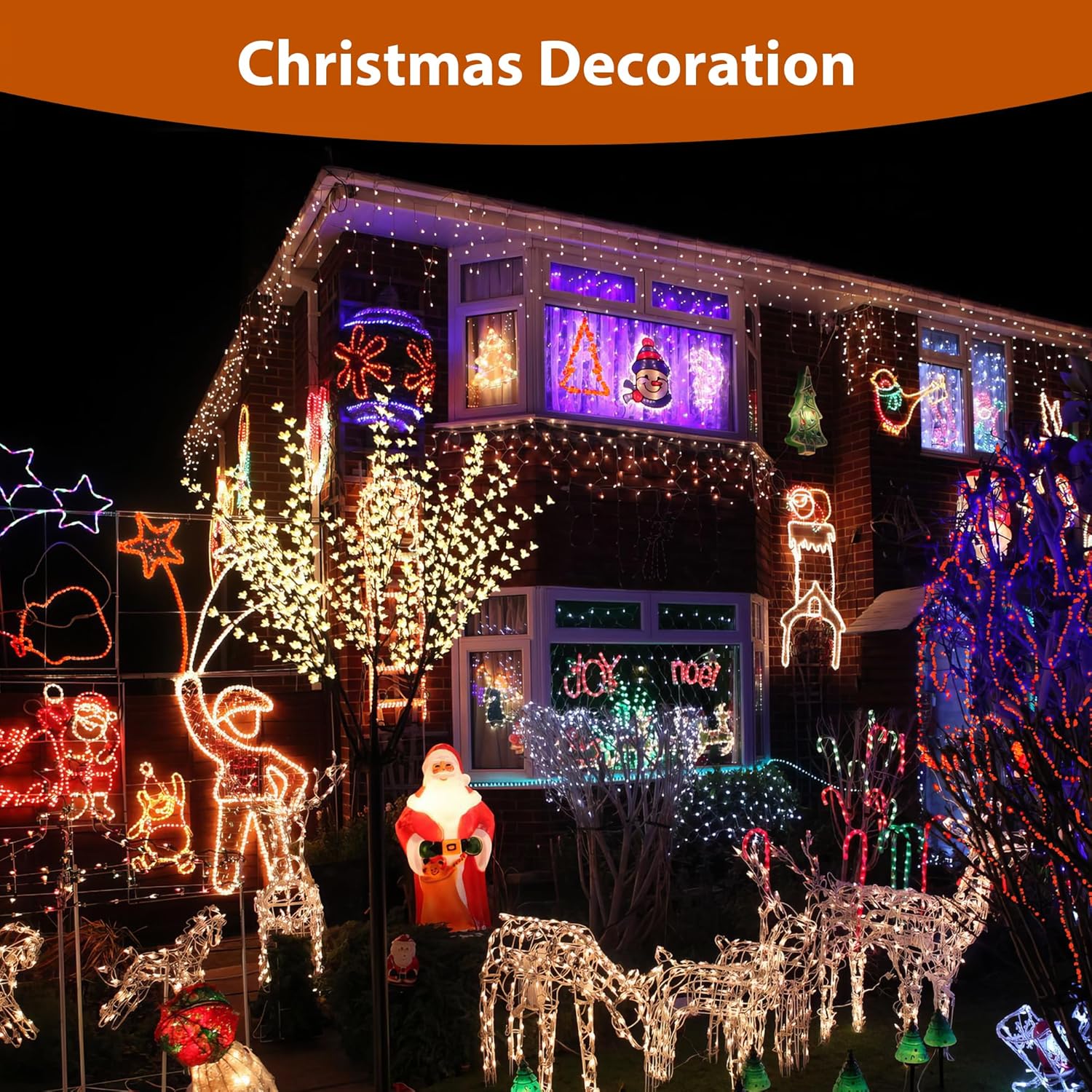 ICRGB Cuerda de luces solares para exteriores, 66 pies, 200 luces LED IP67, impermeables, 8 modos, luces de Navidad al aire libre, tira de luces
