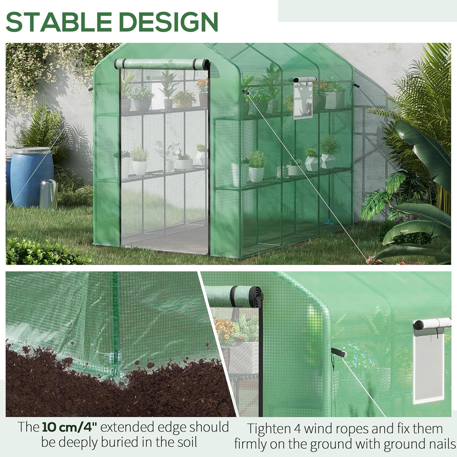 Outsunny Invernadero de 7 x 5 x 6 pies con puerta y ventanas de malla, 18 estantes con enrejado, etiquetas para plantas, protección UV para cultivar