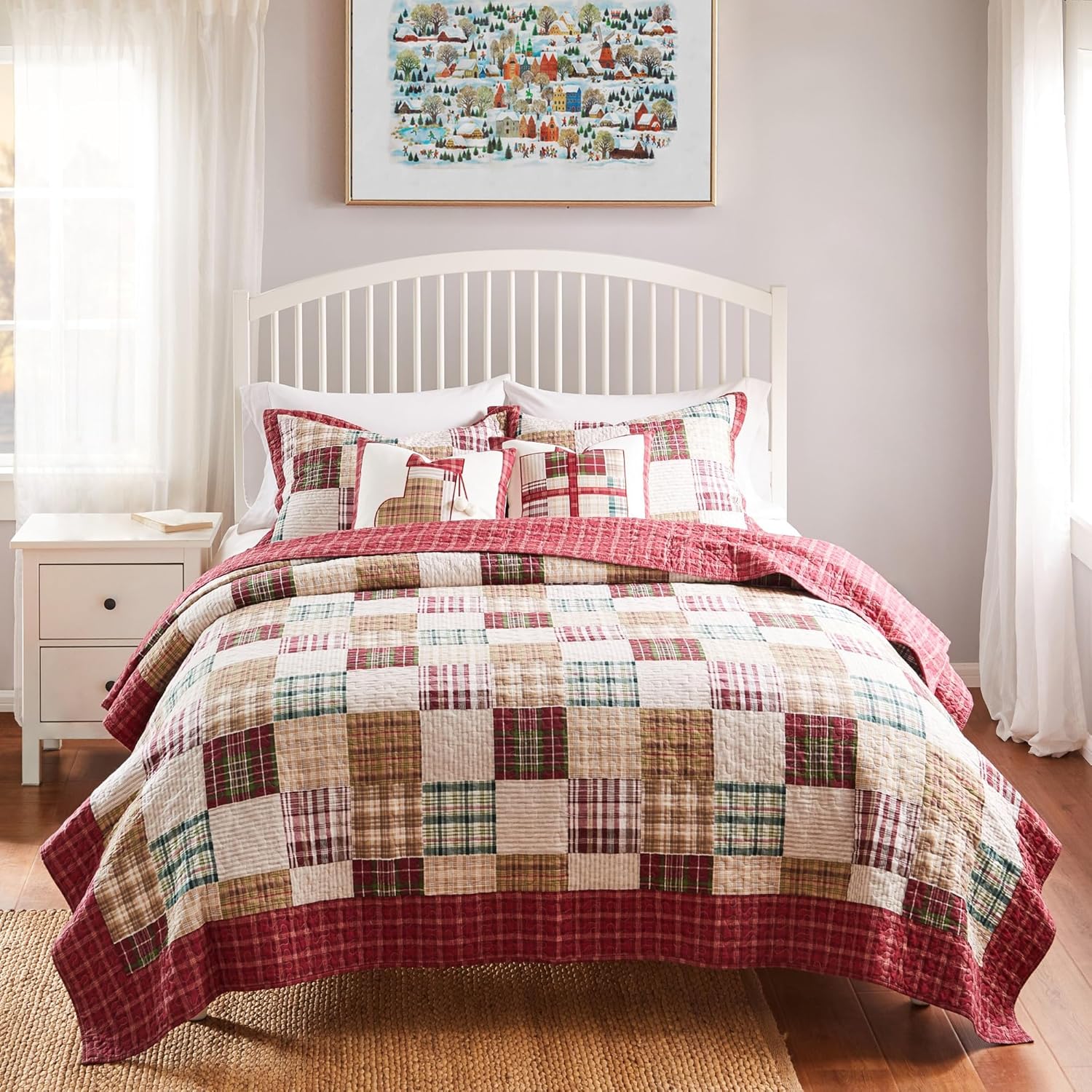 Greenland Home Oxford – Juego de edredón 100% algodón, 3 piezas, KingCal King, color rojo