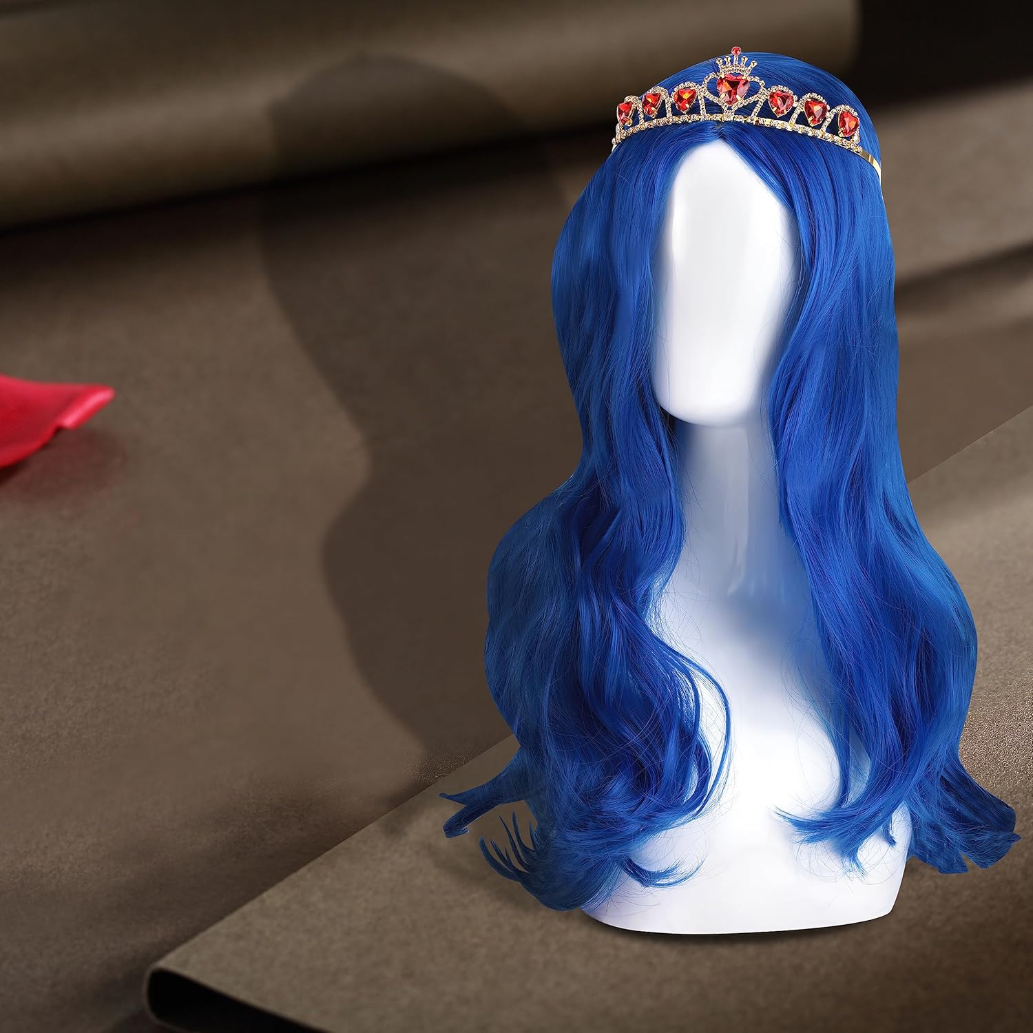 KDLCY Evie – Disfraces de los descendientes para niñas, pelucas de cosplay para niñas, peluca de cosplay con corona para disfraces de Halloween y