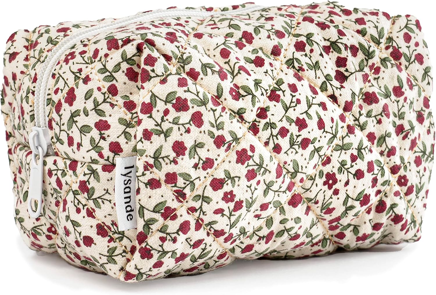 LYSANDE Bolsa de maquillaje acolchada floral Puffy, Neceser Tote, Cosméticos Bolsa, Bolso de cosméticos floral, Flores Rojas, Bolsa de maquillaje