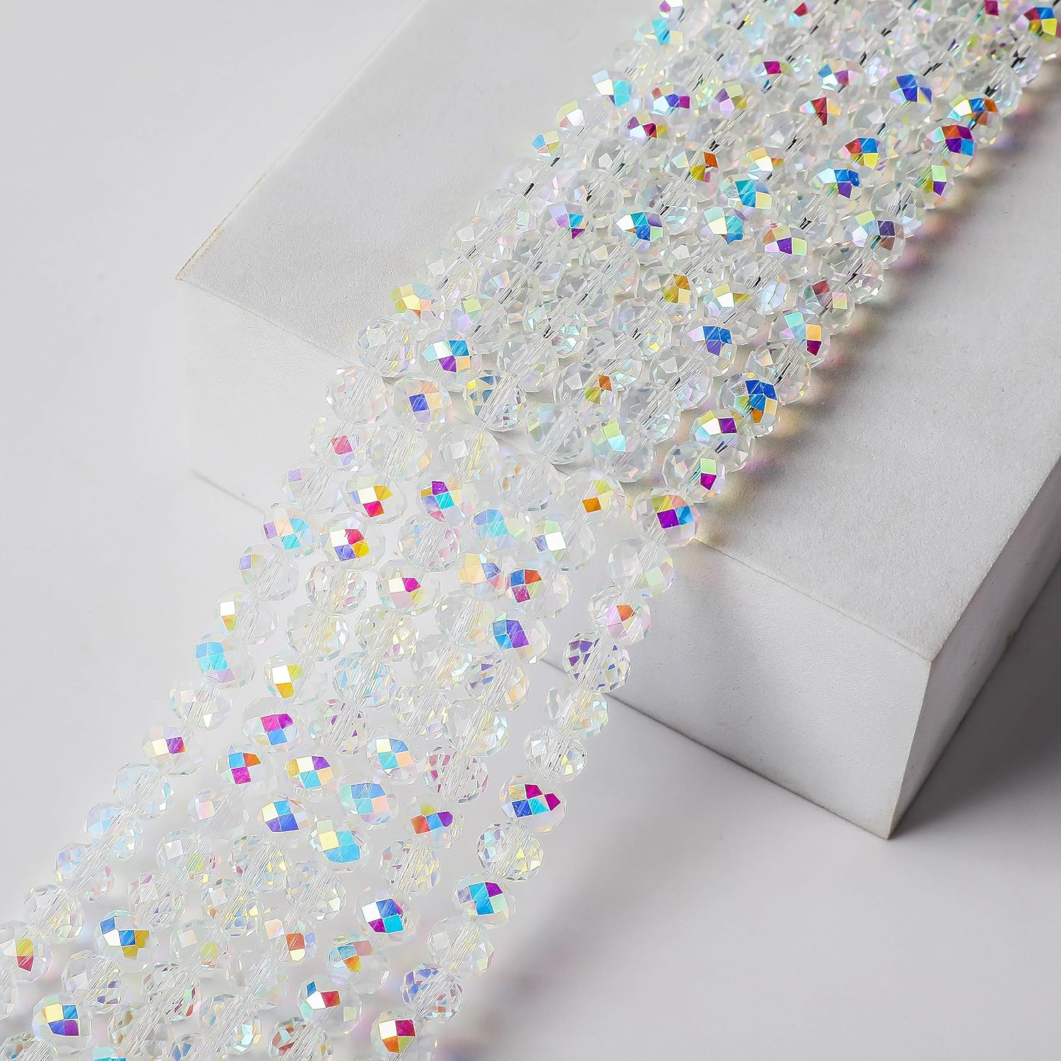 0.315 in AB Rondelle blanco para la fabricación de joyas 380pcs forma de Briolette facetada cristal espaciador cuentas surtidos suministros