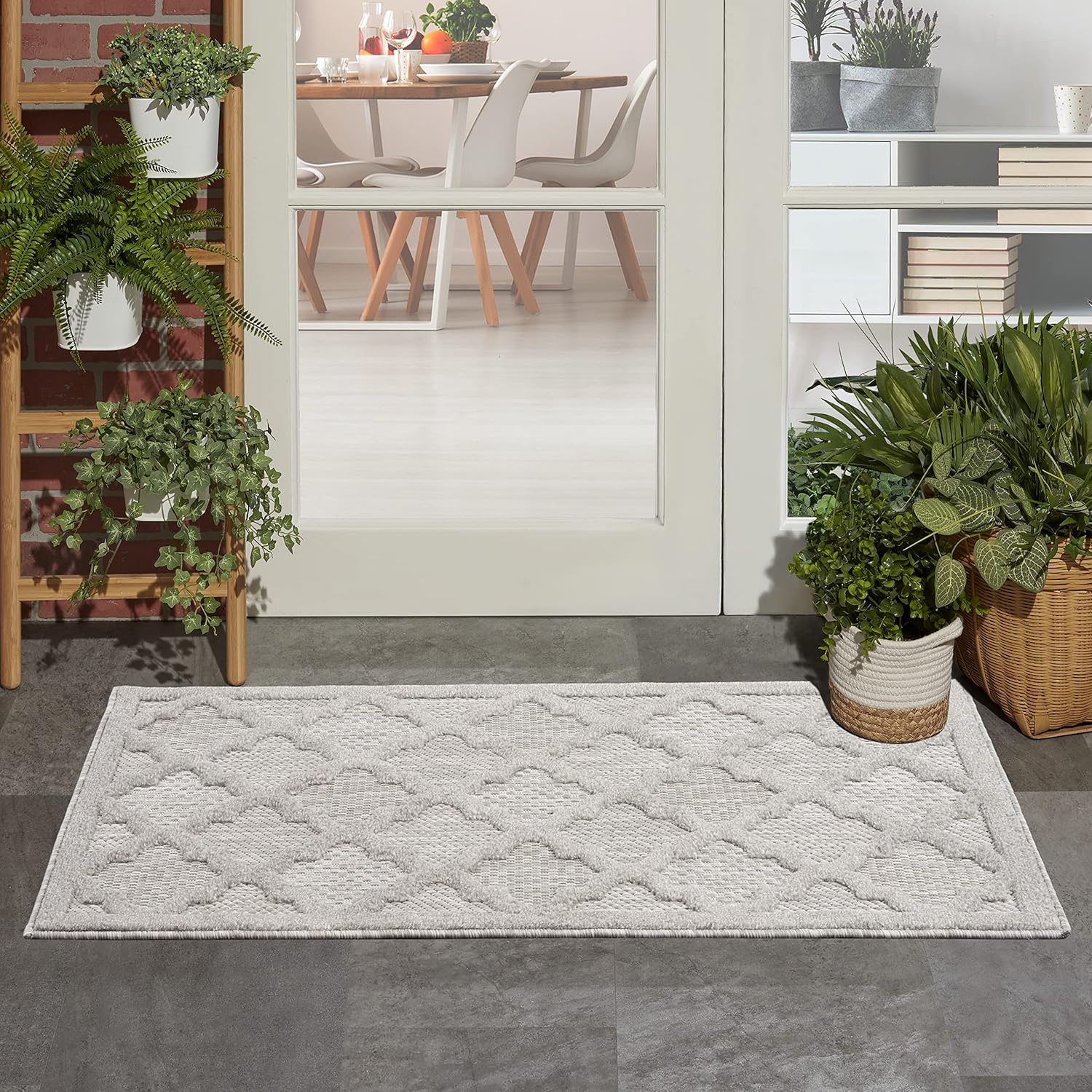 Nourison Easy Care – Alfombra marroquí de 2 x 4 pies, enrejado, fácil limpieza, no se desprende, para dormitorio, sala de estar, comedor, patio