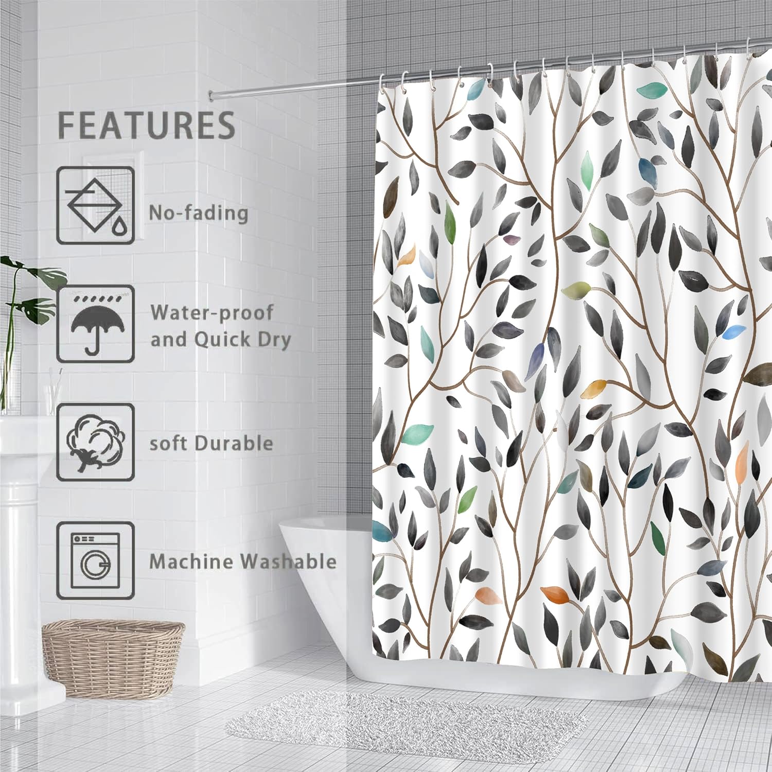 JWXCBIM Cortina de ducha bohemia de tela bohemia con 12 ganchos, accesorios de baño, cortina de tela decorativa de 72 x 72 pulgadas