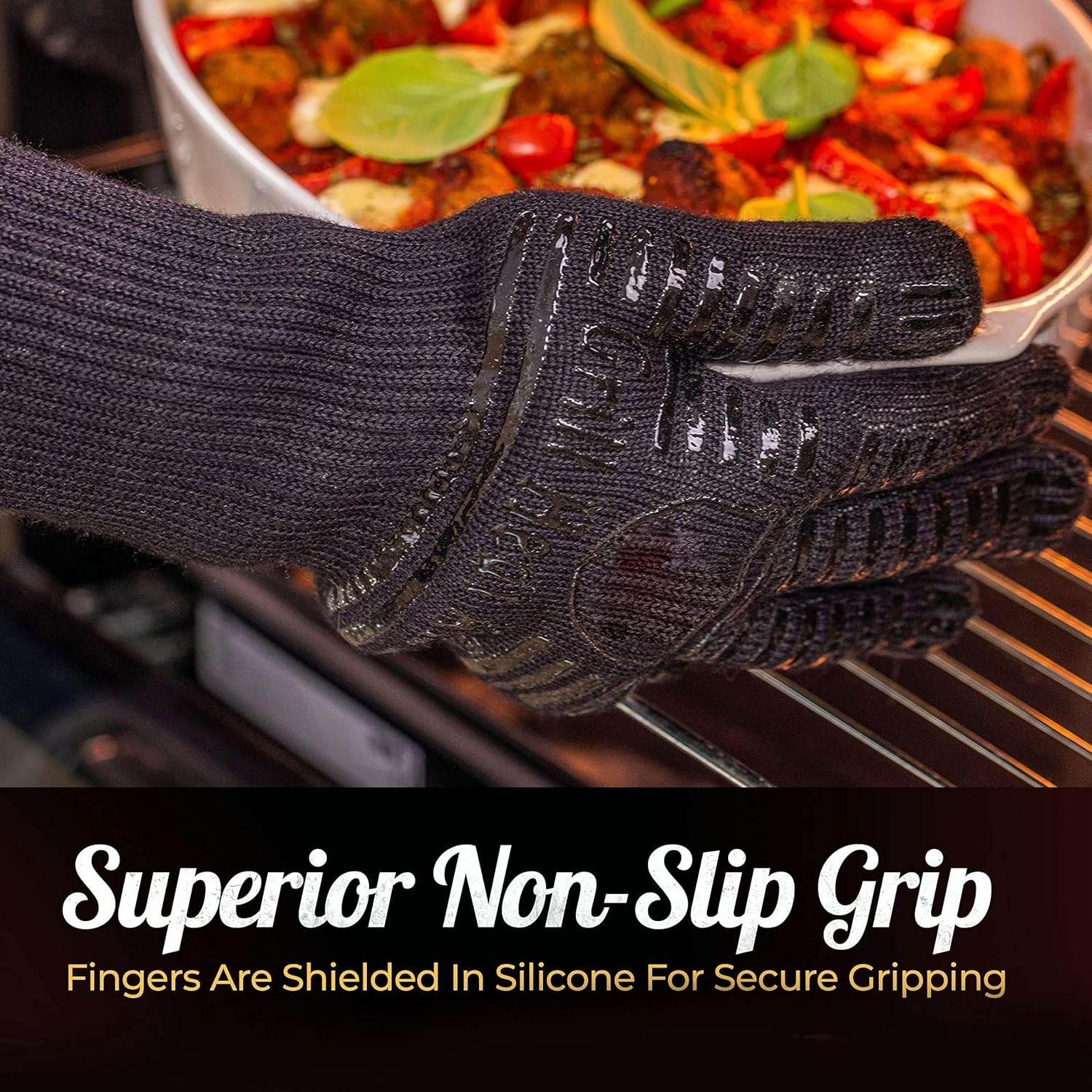 Guantes de barbacoa de silicona resistentes al calor  Protección contra incendios hasta 1472 F  Juego de guantes aislados para barbacoa caliente,