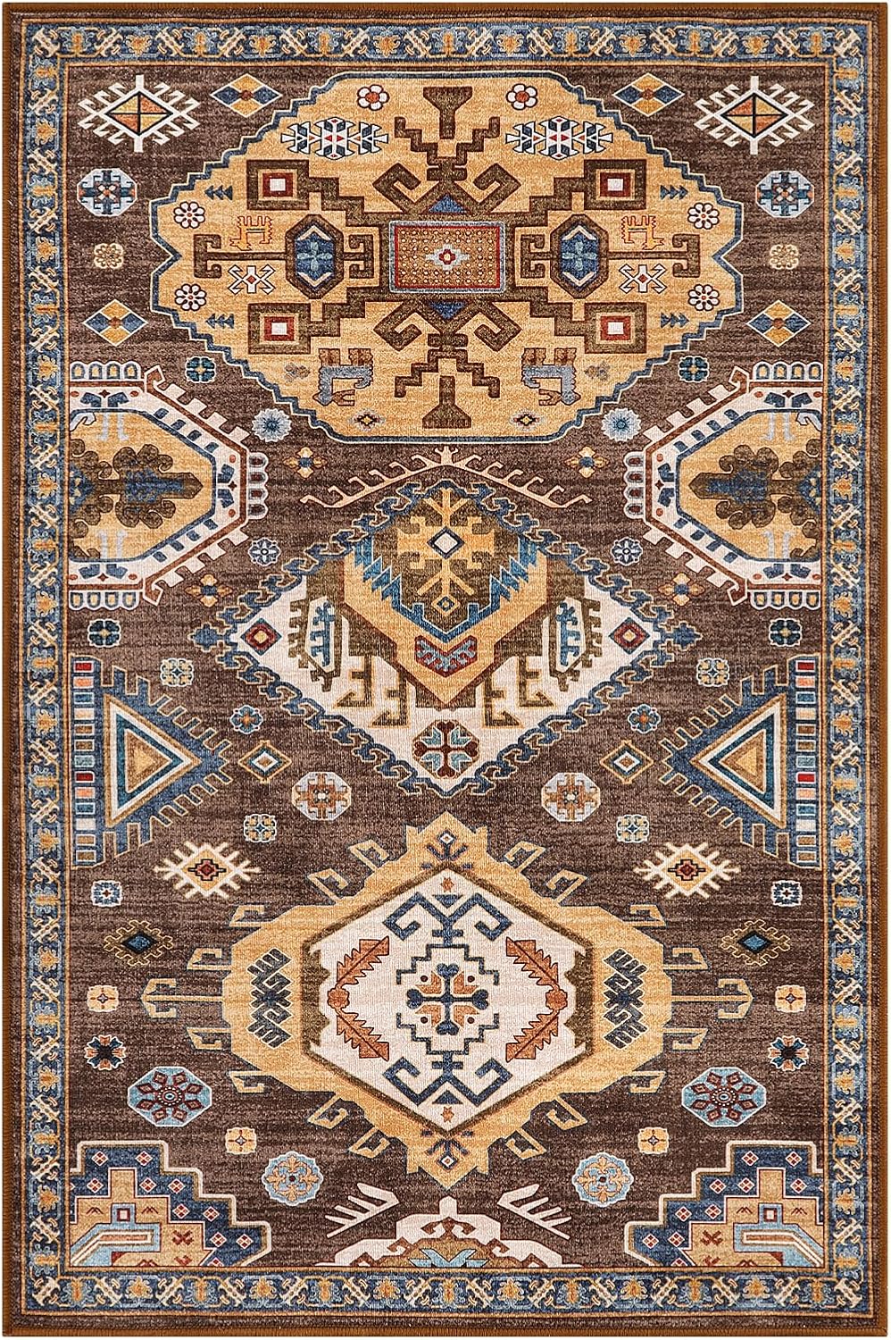 Lahome Alfombra oriental de cocina de 2 x 3, color marrón, para interiores, entrada, entrada, entrada, vestíbulo, suelo, ultrafina, de pelo bajo, no