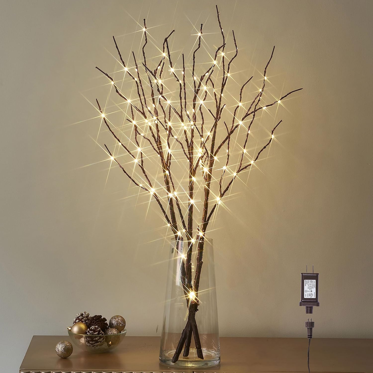 LITBLOOM Ramas de sauce marrón iluminadas de 32 pulgadas, 150 LED enchufables con temporizador y luces de rama de árbol de atenuación con luces