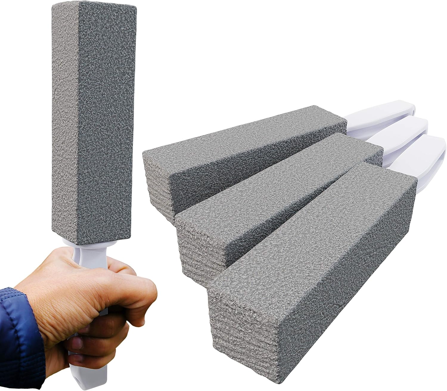 Limpiador de piedra pómez gris no tóxico, sin químicos, paquete de 4 con asa. Bloque de limpieza reutilizable perfecto para cocina, utensilios de