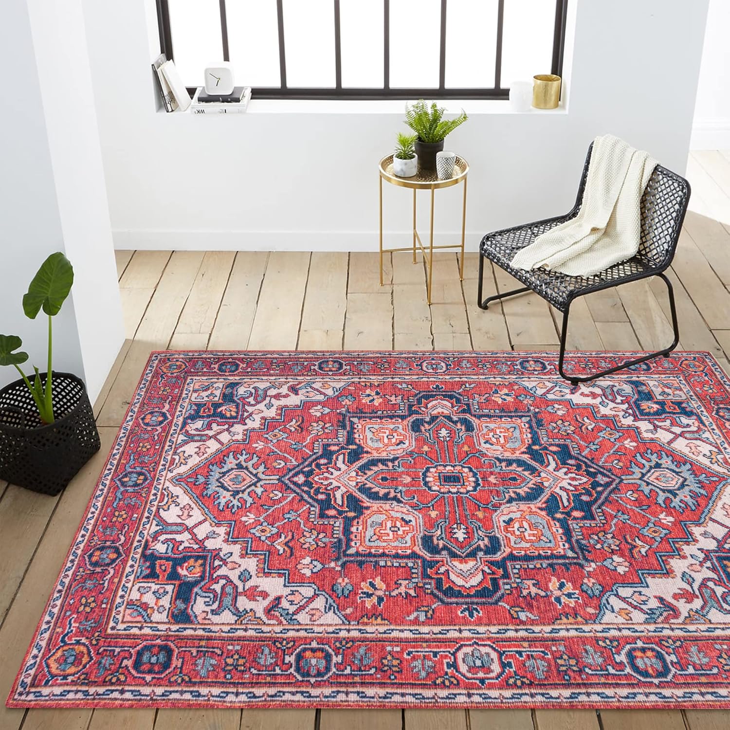 JONATHAN Y WSH105A-4 Cirali – Alfombra decorativa grande con medallón grande, lavable a máquina, estilo bohemio de transición, alto tráfico, cocina,