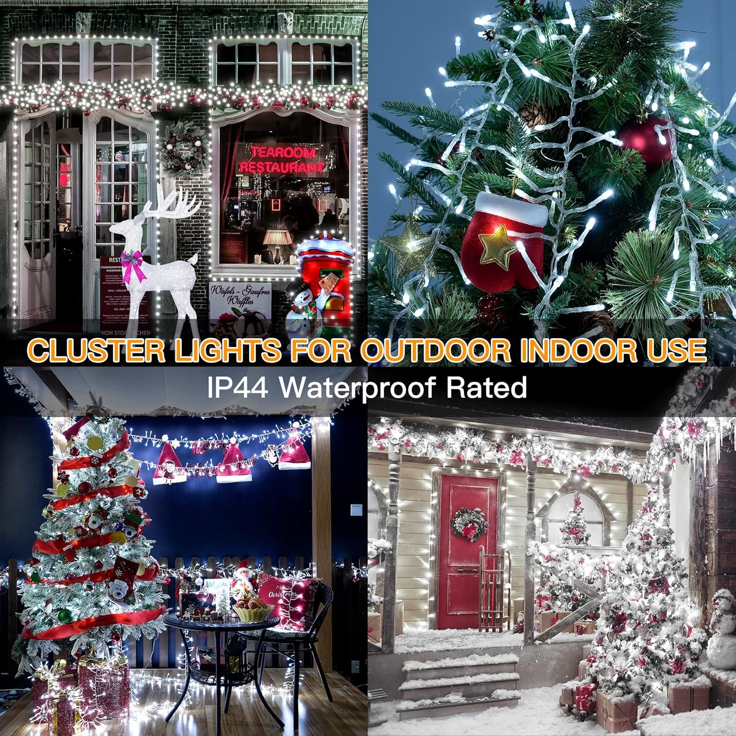 Luces de Navidad para exteriores, 1000 luces LED de 50 pies, 4 unidades, brillantes, 8 modos de temporizador, control remoto, impermeable,