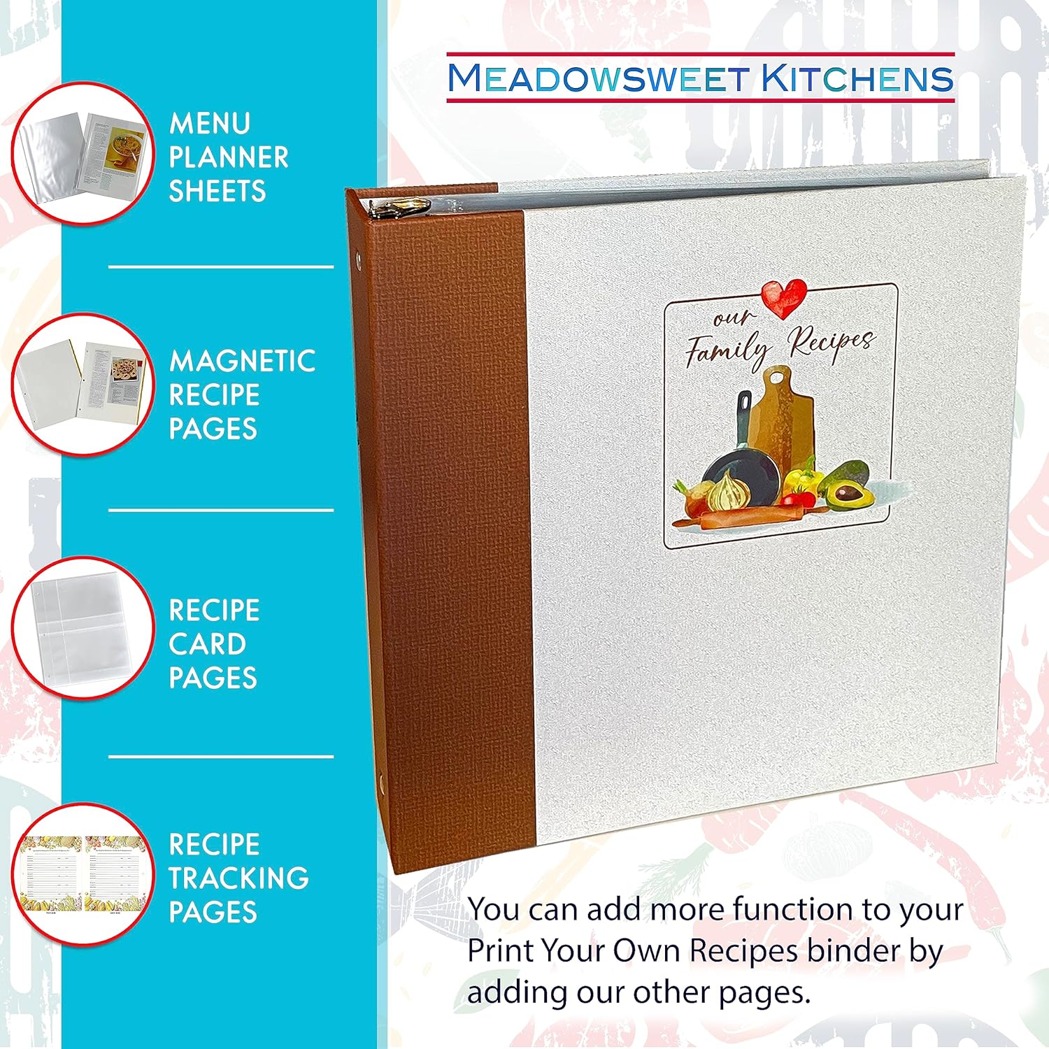 Imprime tu propio libro de recetas familiares – Carpeta de recetas con páginas de recetas de tamaño completo, fundas de plástico y separadores de