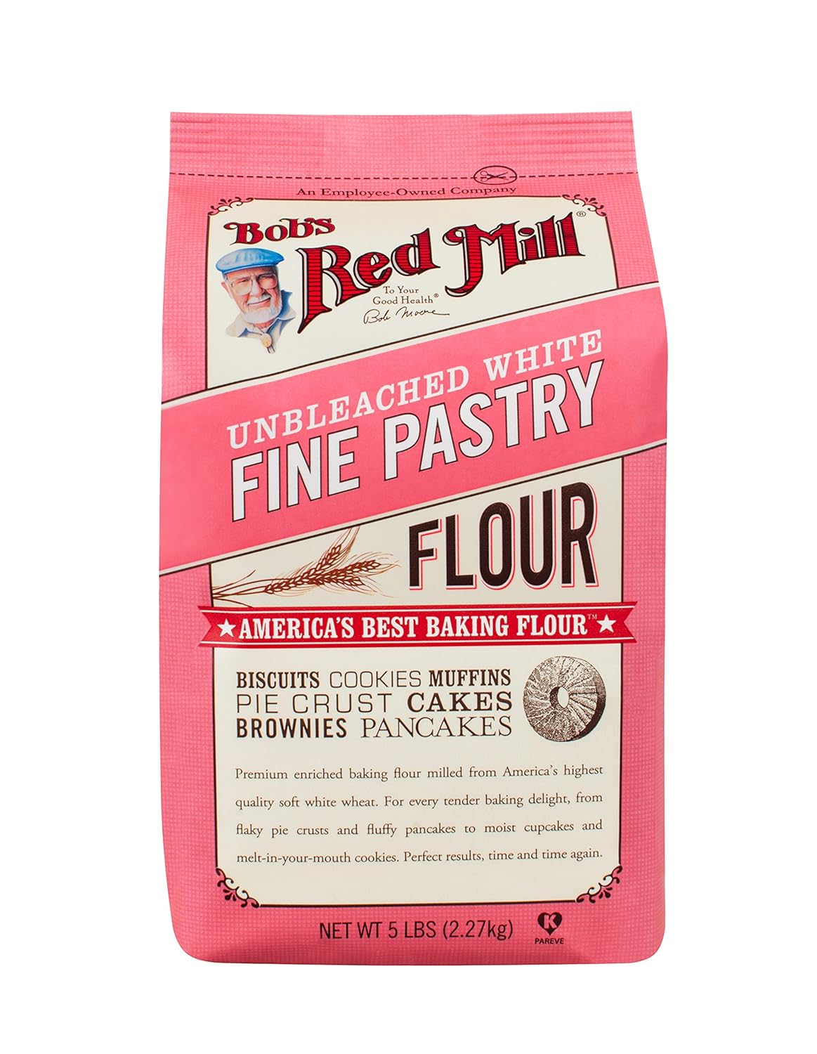 Bob’s Red Mill Harina de pastelería fina blanca sin blanquear, 5 libras (paquete de 4)