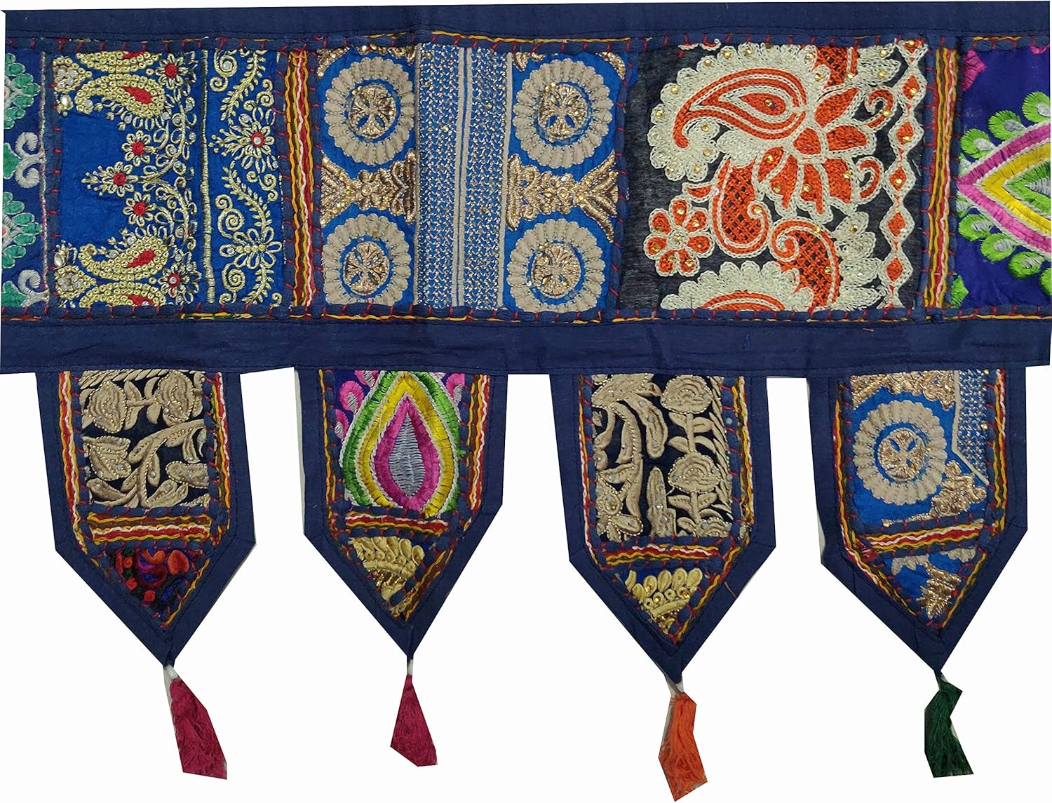 Cenefas para puerta de algodón indio, estilo étnico, vintage, con diseño de retazos, para colgar en la pared, estilo bohemio, bordado a mano,