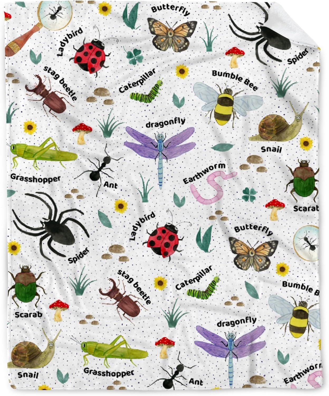 Manta de insectos de insectos, regalos para amantes de los insectos para niños y niñas, manta acogedora de escarabajos ultra afelpada para