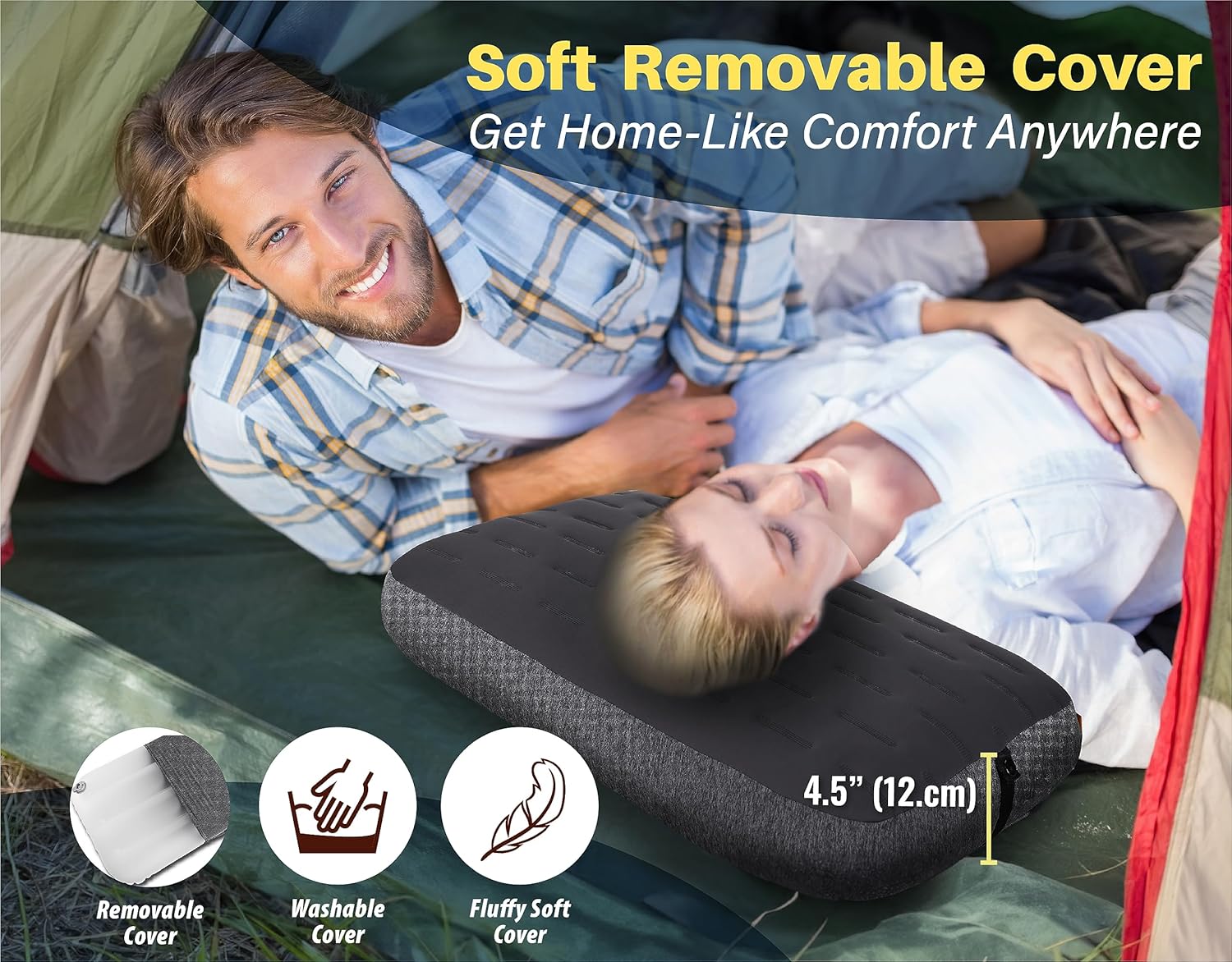 TREKOLOGY Almohada inflable grande para camping, almohada inflable para camping, almohada inflable de aire, almohada de camping para dormir,