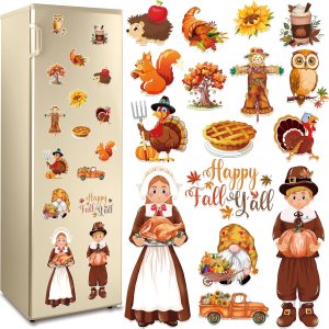 Imanes decorativos de Acción de Gracias, 16 unidades, calcomanías magnéticas impermeables para decoración del hogar y cocina de peregrinos de Acción Imanes decorativos de Acción de Gracias, 16 unidades, calcomanías magnéticas impermeables para decoración del hogar y cocina de peregrinos de Acción
