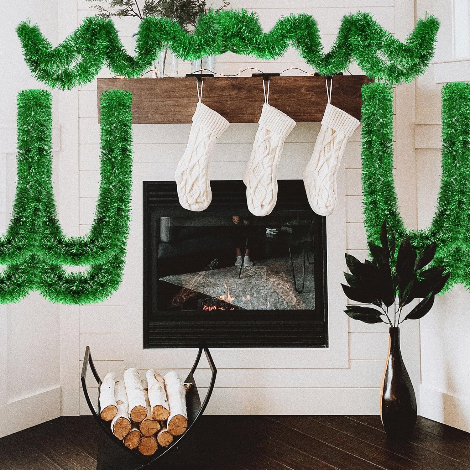 Guirnalda giratoria de oropel de 16.4 pies, guirnalda colgante brillante para árbol de Navidad, suministros de fiesta de cumpleaños, decoración de