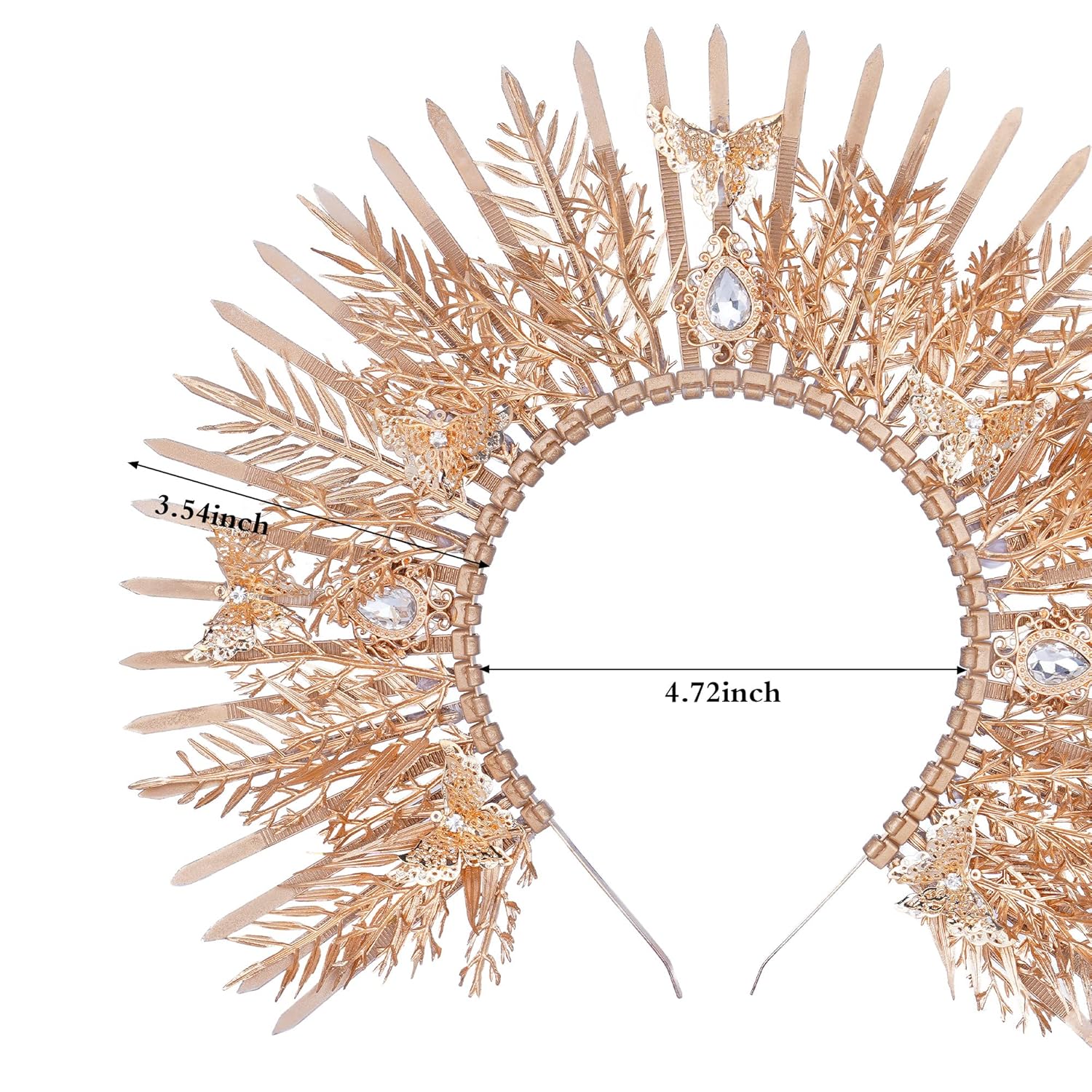 Halo Crown Headband Gold – Spike Zip Tie Headwear Virgin Mary Headpiece Birthday Sunburst Tiara for Women Wedding Photoshoot Festival Costume with