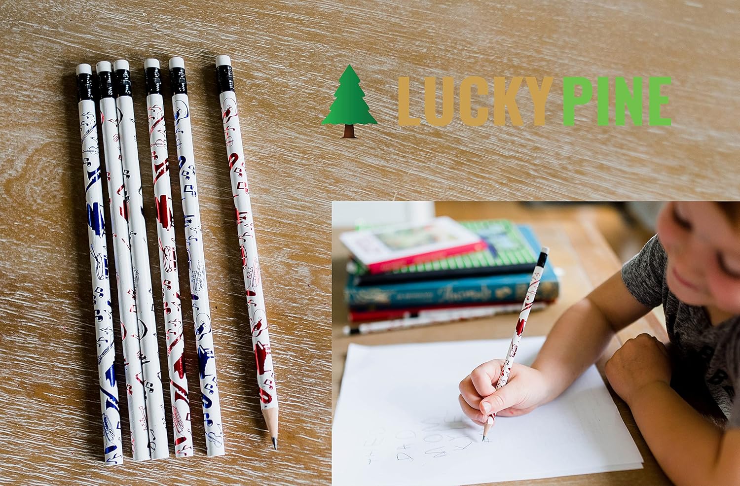 Lucky Pine Instrumento musical, lápices de notas musicales, fabricados en Estados Unidos (juego de 24 lápices)