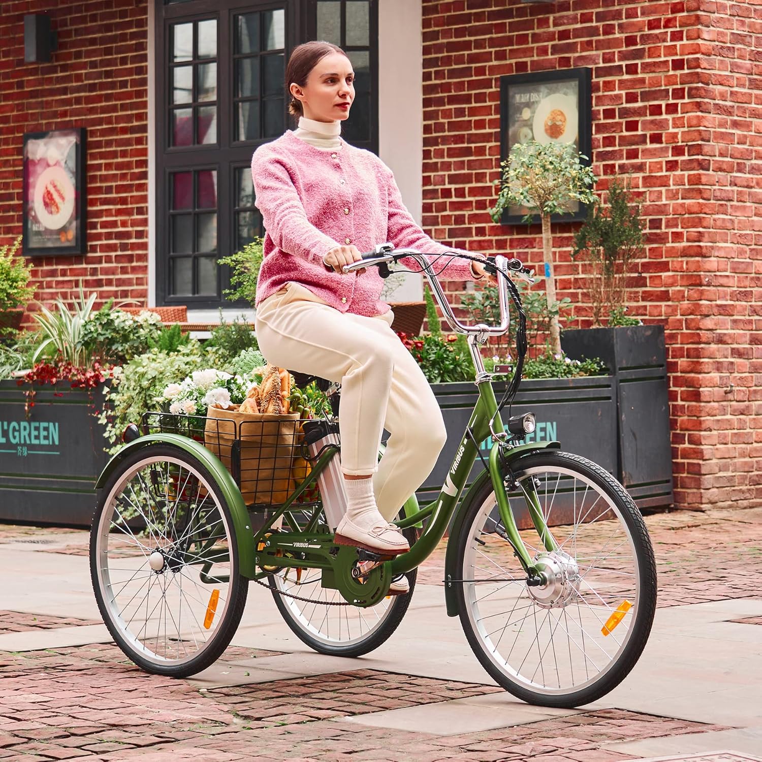 Viribus Triciclo eléctrico, triciclo eléctrico de 24 26 pulgadas para adultos con batería UL 36 V 13 Ah, motor de 250 W, bicicleta eléctrica de 3
