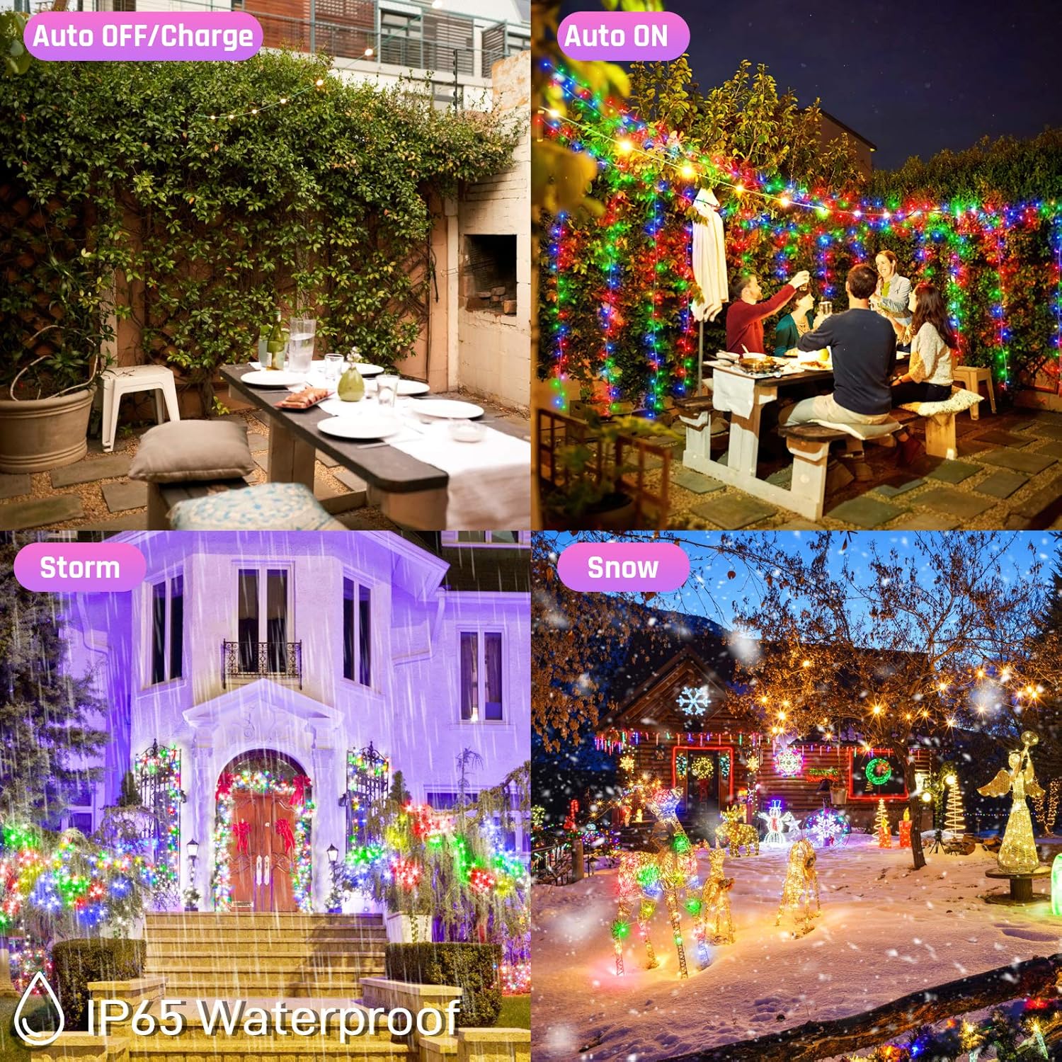 Tira de luces solares de Navidad para exteriores, 2unidades, 72pies, 200LED, 8modos, guirnalda impermeable de luces para jardín, patio, valla,