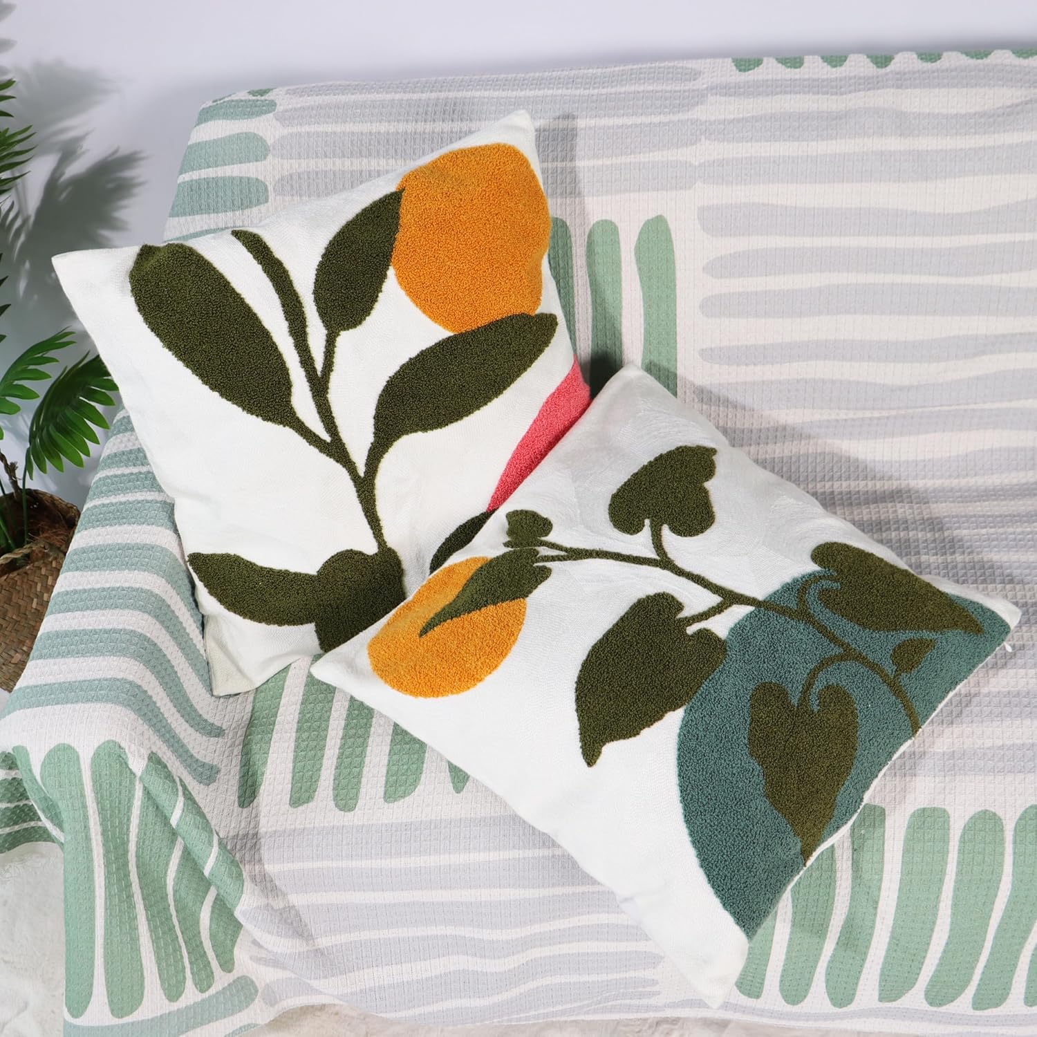JIABOLANG Juego de 2 fundas de almohada abstractas bohemias de 18 x 18 pulgadas para sofá, sala de estar, funda de cojín geométrica floral tejida,
