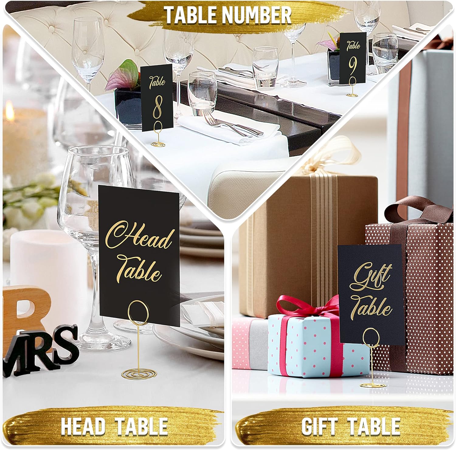 Números de mesa negros y dorados del 1 al 30 para recepción de boda, tarjetas de 4 x 6 con cabeza de lámina dorada y mesa de regalo, elegantes