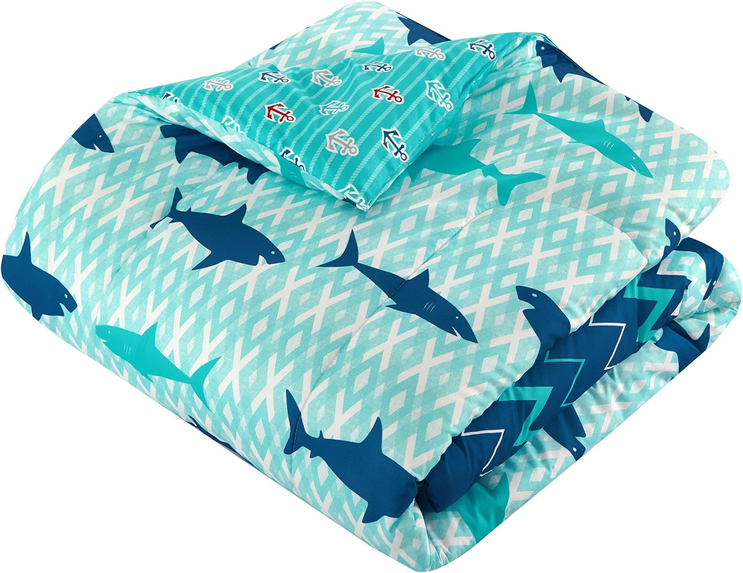 Idea Nuova Sea Shark – Cama en una bolsa, individual, multicolor azul